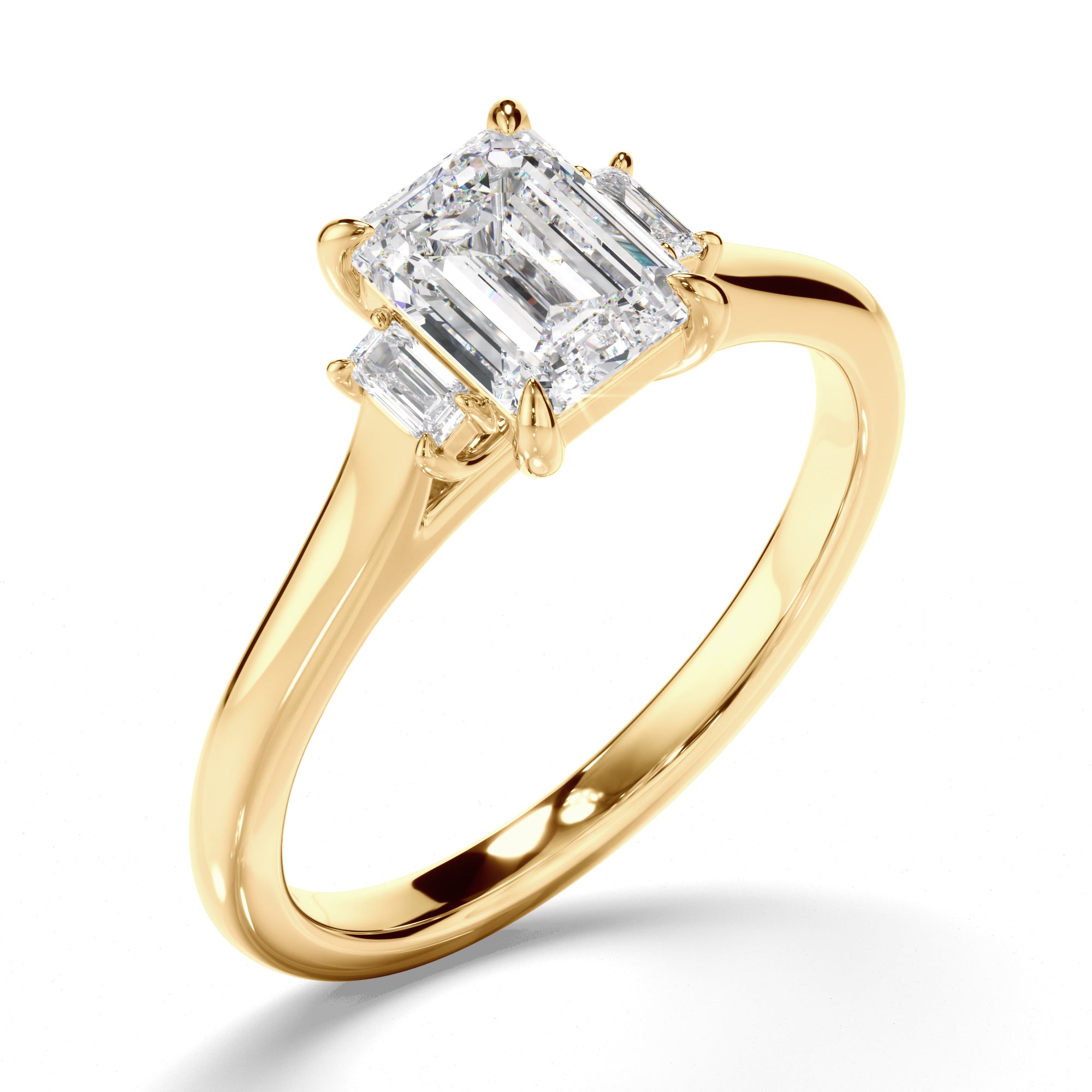 Phoenix - Emerald Cut Diamond Trilogy Engagement Ring with Baguette Sides