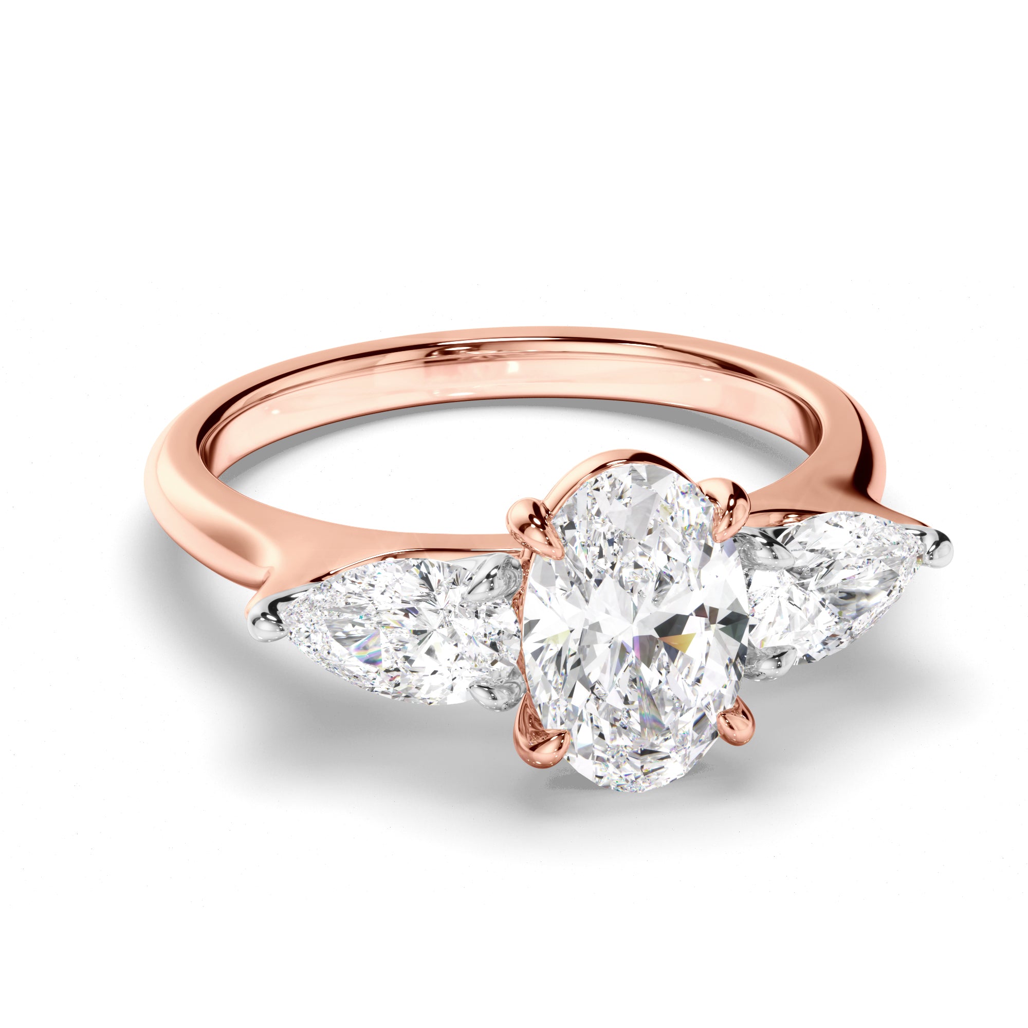 Evanna - Oval Cut Diamond Trilogy Engagement Ring with Pear Sides