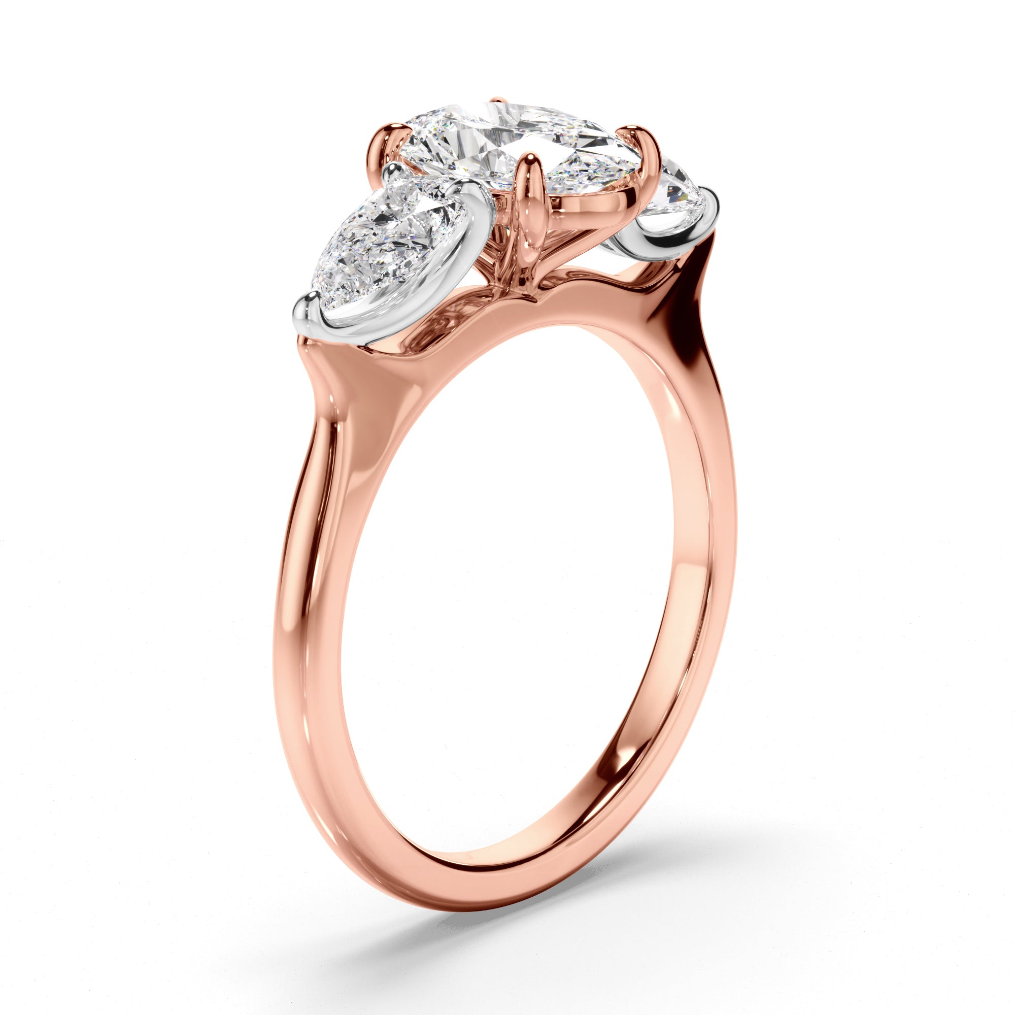 Evanna - Oval Cut Diamond Trilogy Engagement Ring with Pear Sides