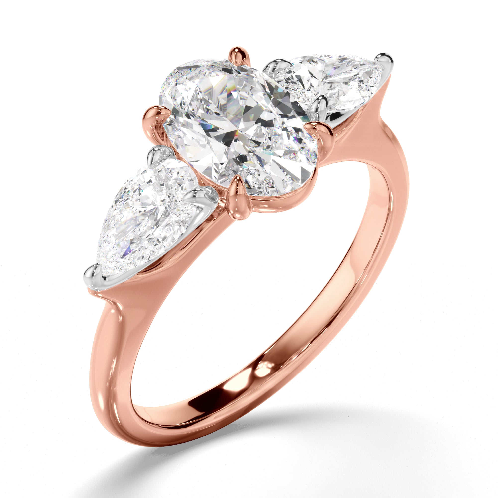 Evanna - Oval Cut Diamond Trilogy Engagement Ring with Pear Sides