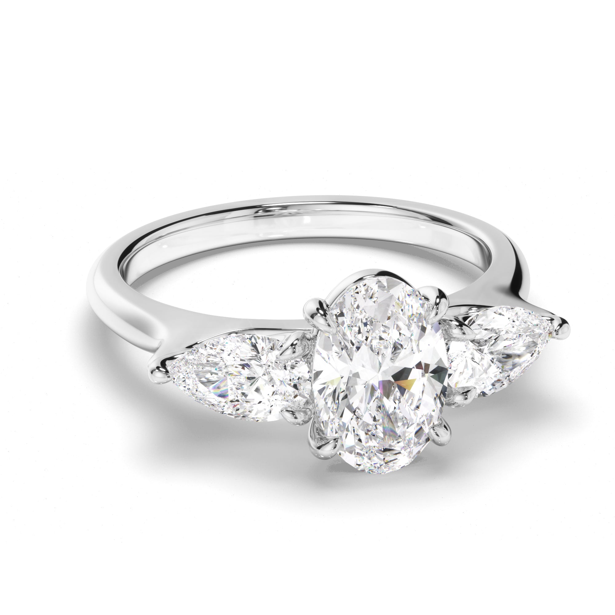 Evanna - Oval Cut Diamond Trilogy Engagement Ring with Pear Sides