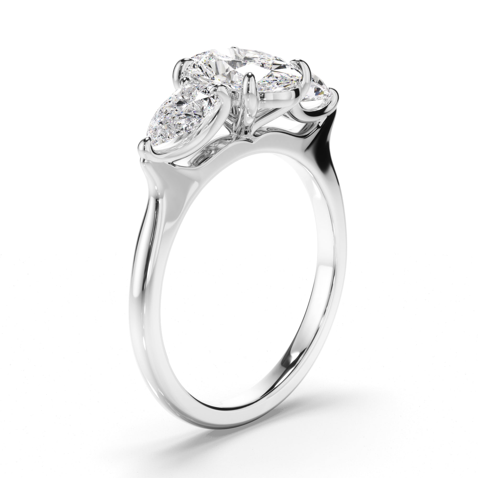 Evanna - Oval Cut Diamond Trilogy Engagement Ring with Pear Sides