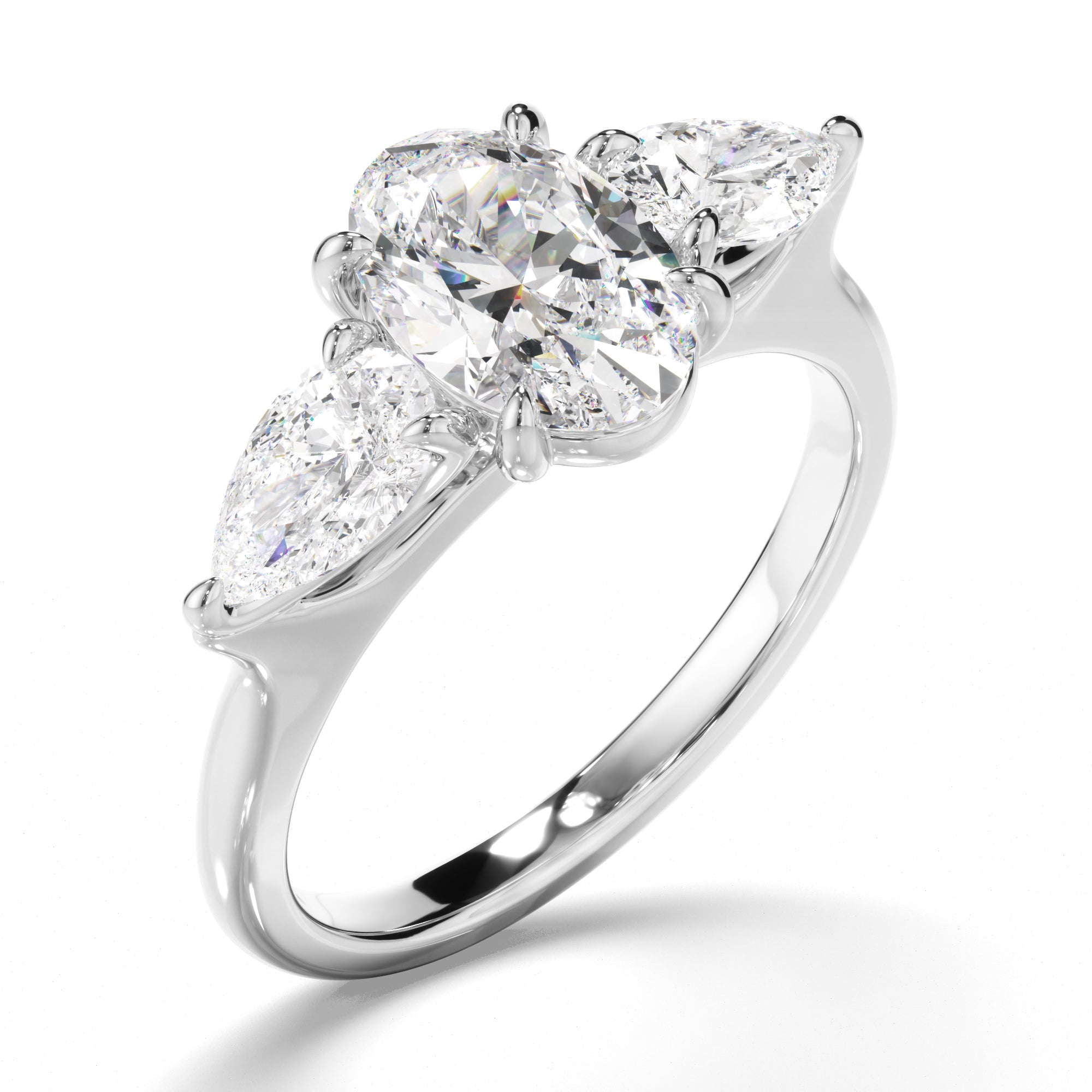 Evanna - Oval Cut Diamond Trilogy Engagement Ring with Pear Sides