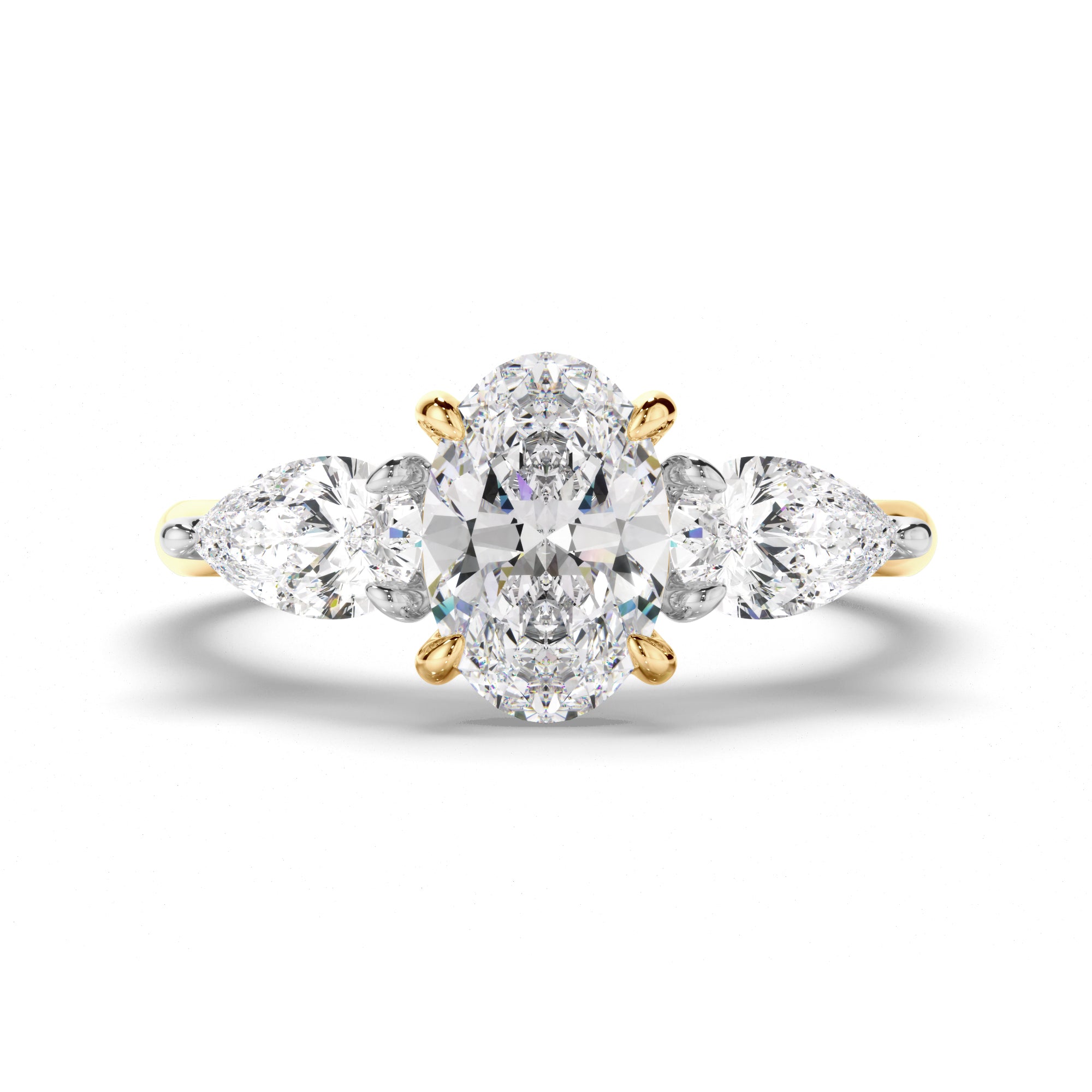 Evanna - Oval Cut Diamond Trilogy Engagement Ring with Pear Sides
