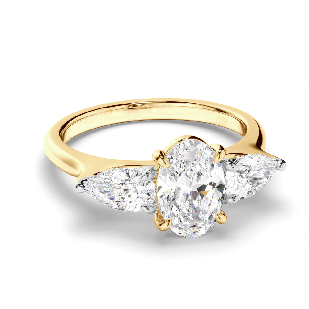 Evanna - Oval Cut Diamond Trilogy Engagement Ring with Pear Sides