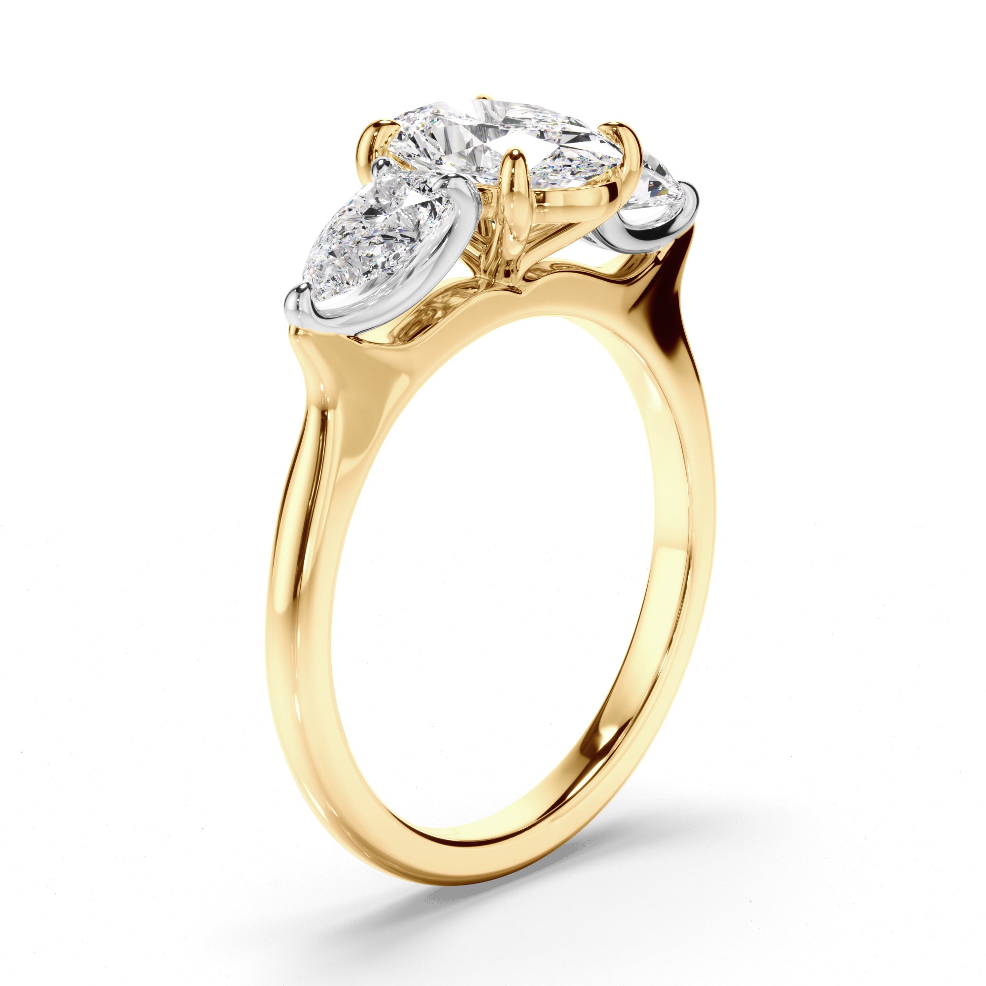 Evanna - Oval Cut Diamond Trilogy Engagement Ring with Pear Sides