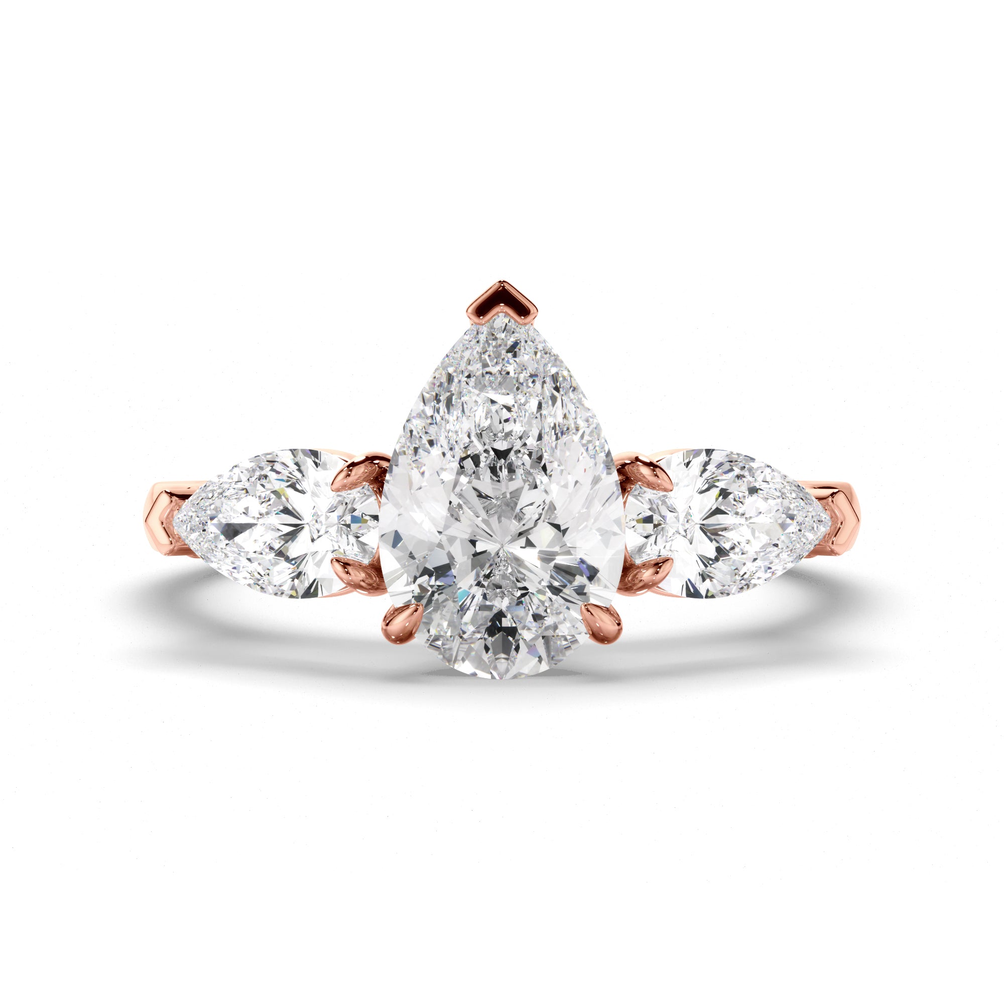 Tara - Pear Cut Diamond Trilogy Engagement Ring with Pear Sides