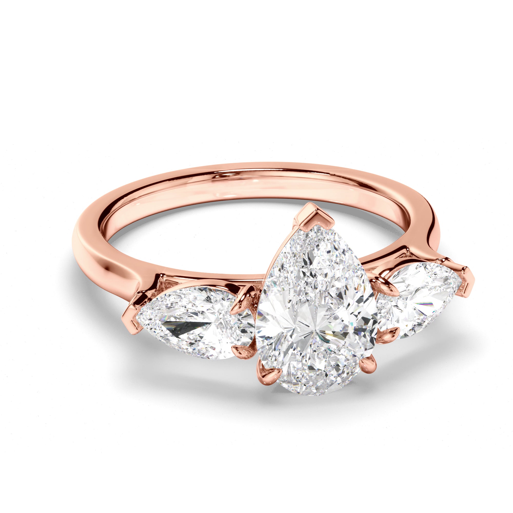 Tara - Pear Cut Diamond Trilogy Engagement Ring with Pear Sides