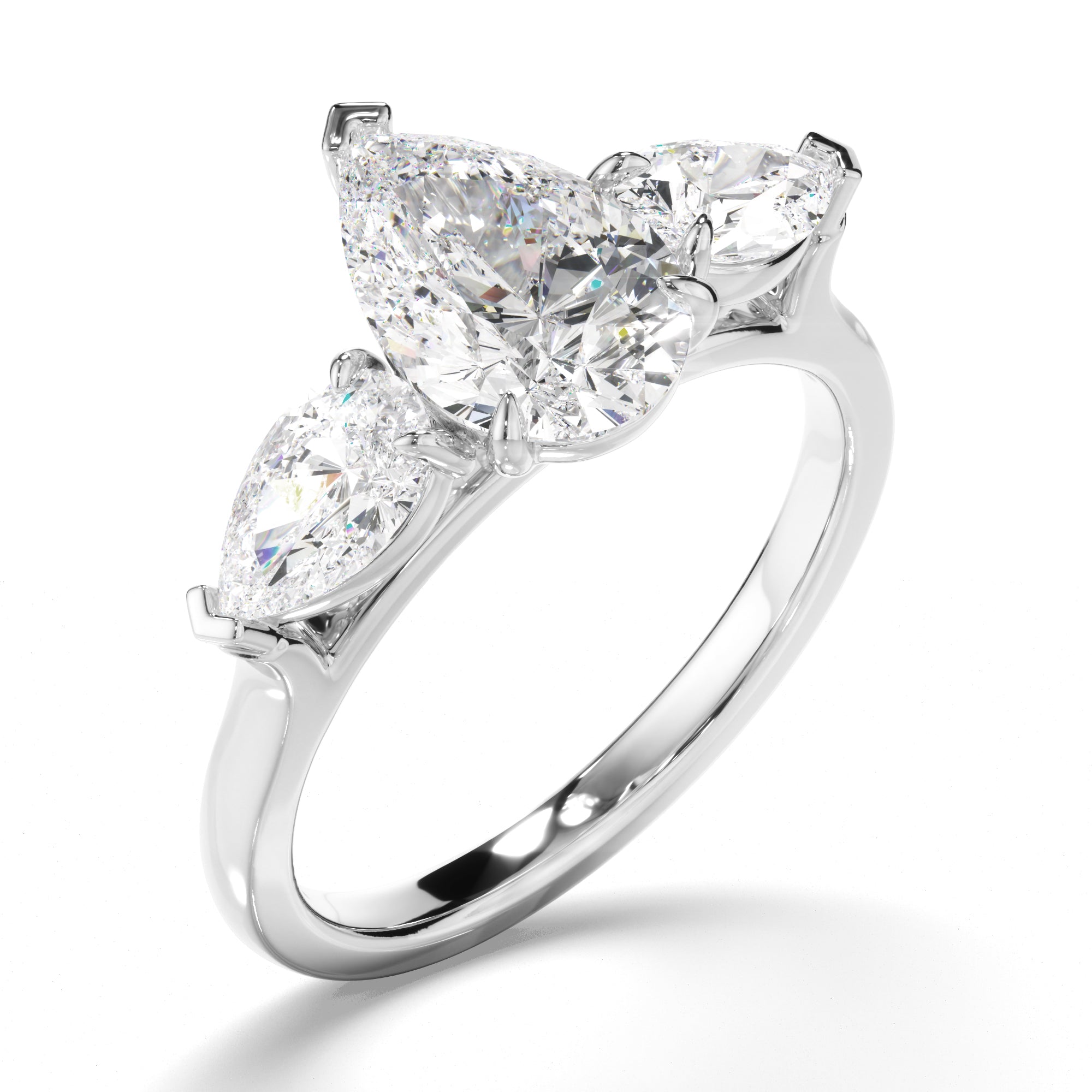 Tara - Pear Cut Diamond Trilogy Engagement Ring with Pear Sides