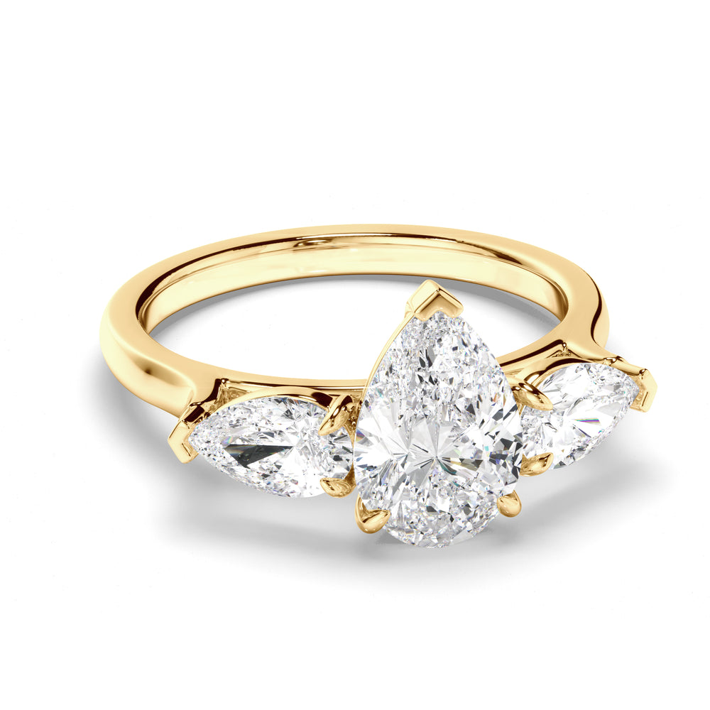Tara - Pear Cut Diamond Trilogy Engagement Ring with Pear Sides