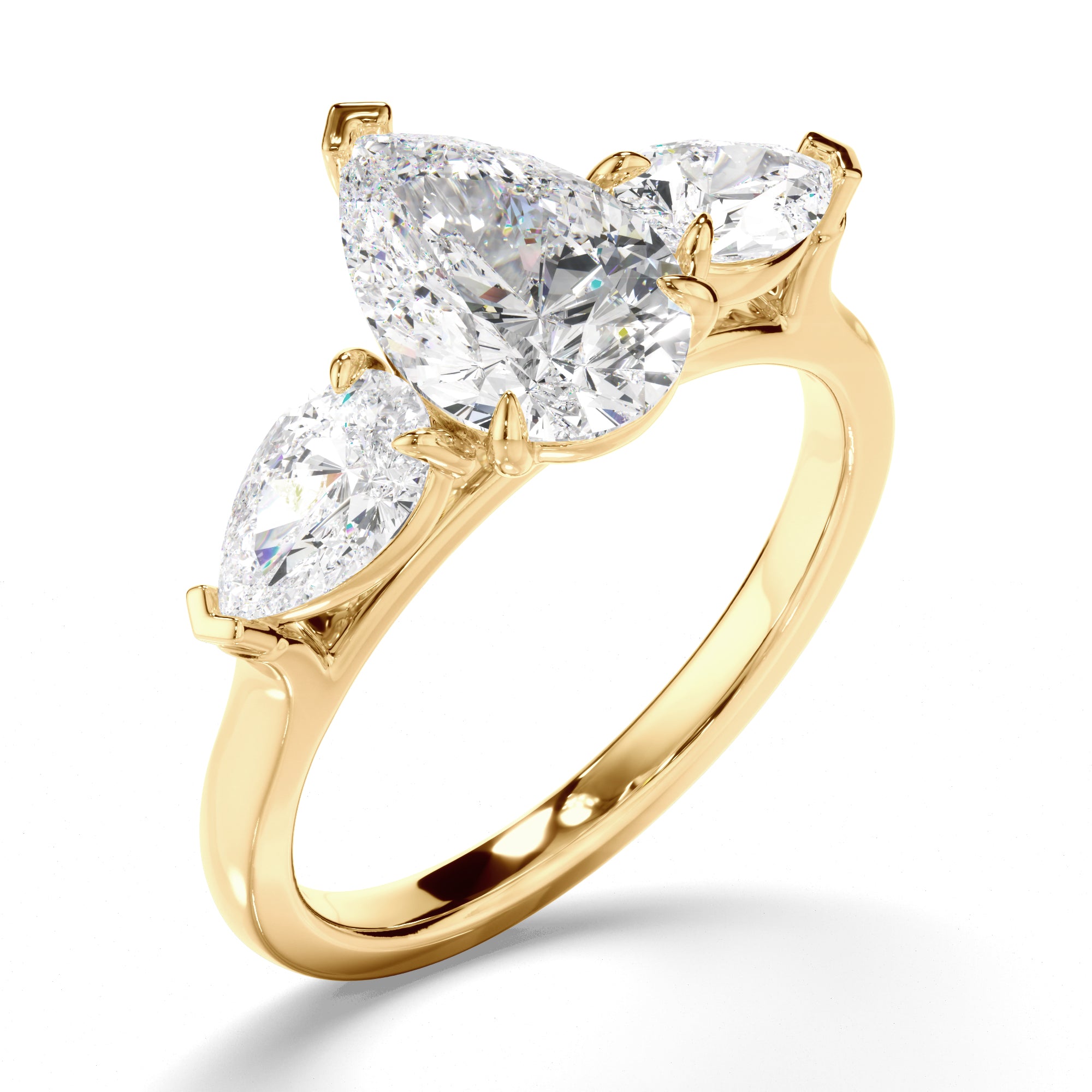 Tara - Pear Cut Diamond Trilogy Engagement Ring with Pear Sides
