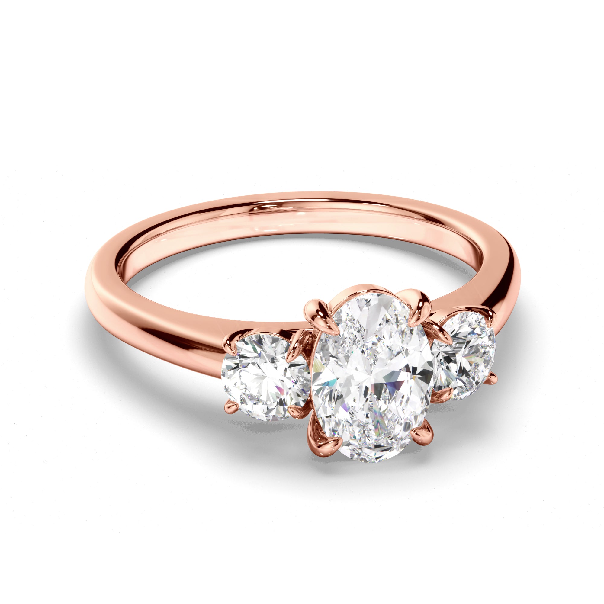 Orion - Oval Cut Diamond Trilogy Engagement Ring with Round Brilliant Sides