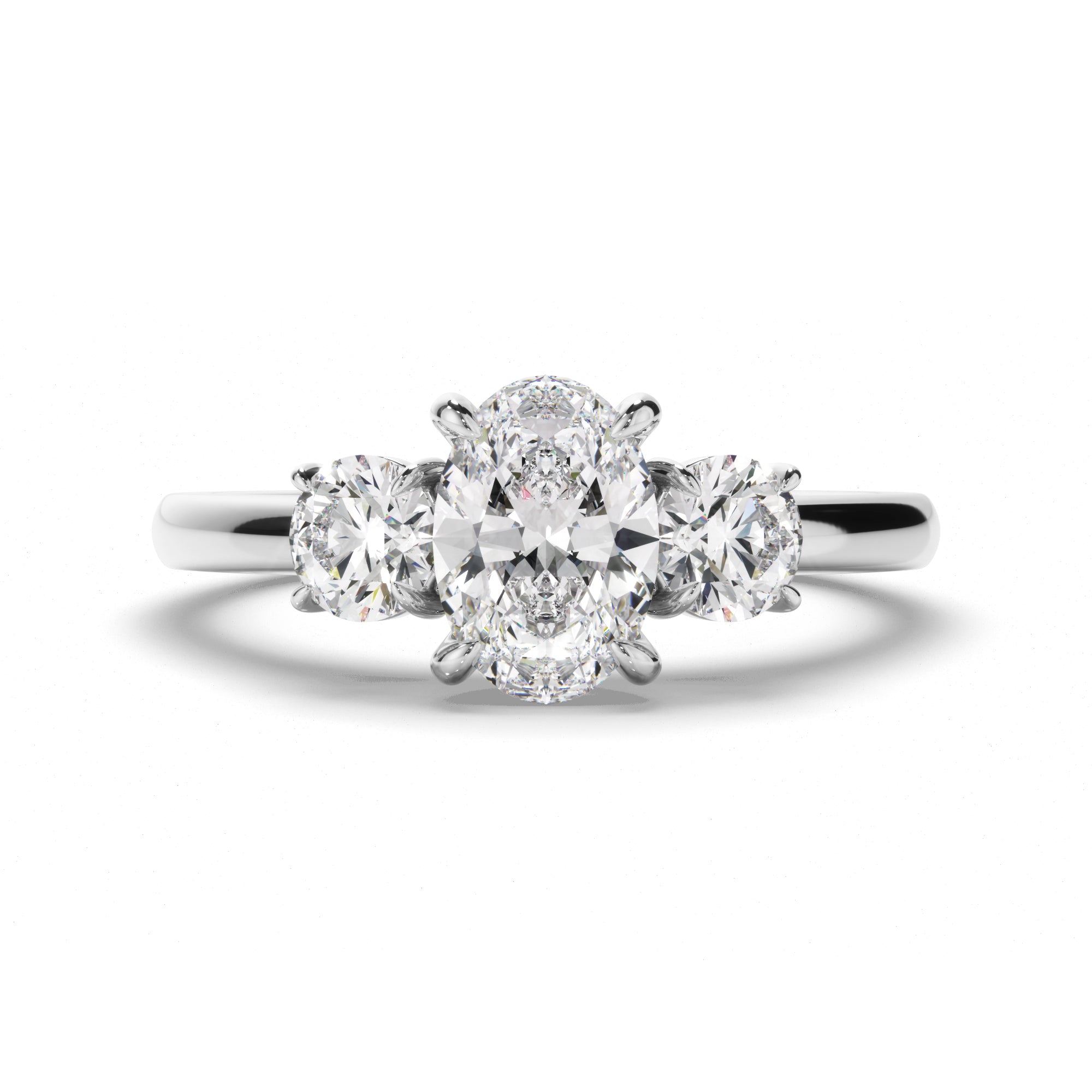 Orion - Oval Cut Diamond Trilogy Engagement Ring with Round Brilliant Sides