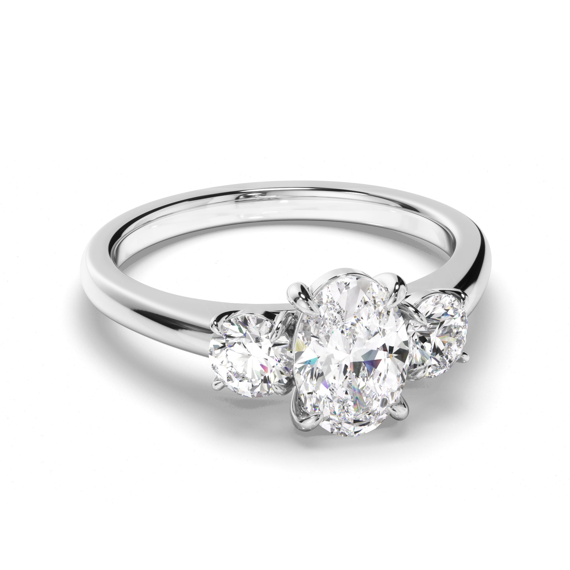 Orion - Oval Cut Diamond Trilogy Engagement Ring with Round Brilliant Sides