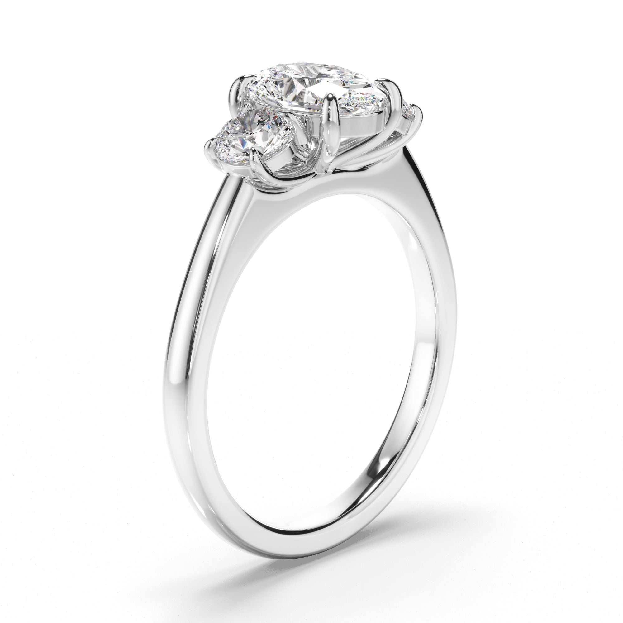 Orion - Oval Cut Diamond Trilogy Engagement Ring with Round Brilliant Sides