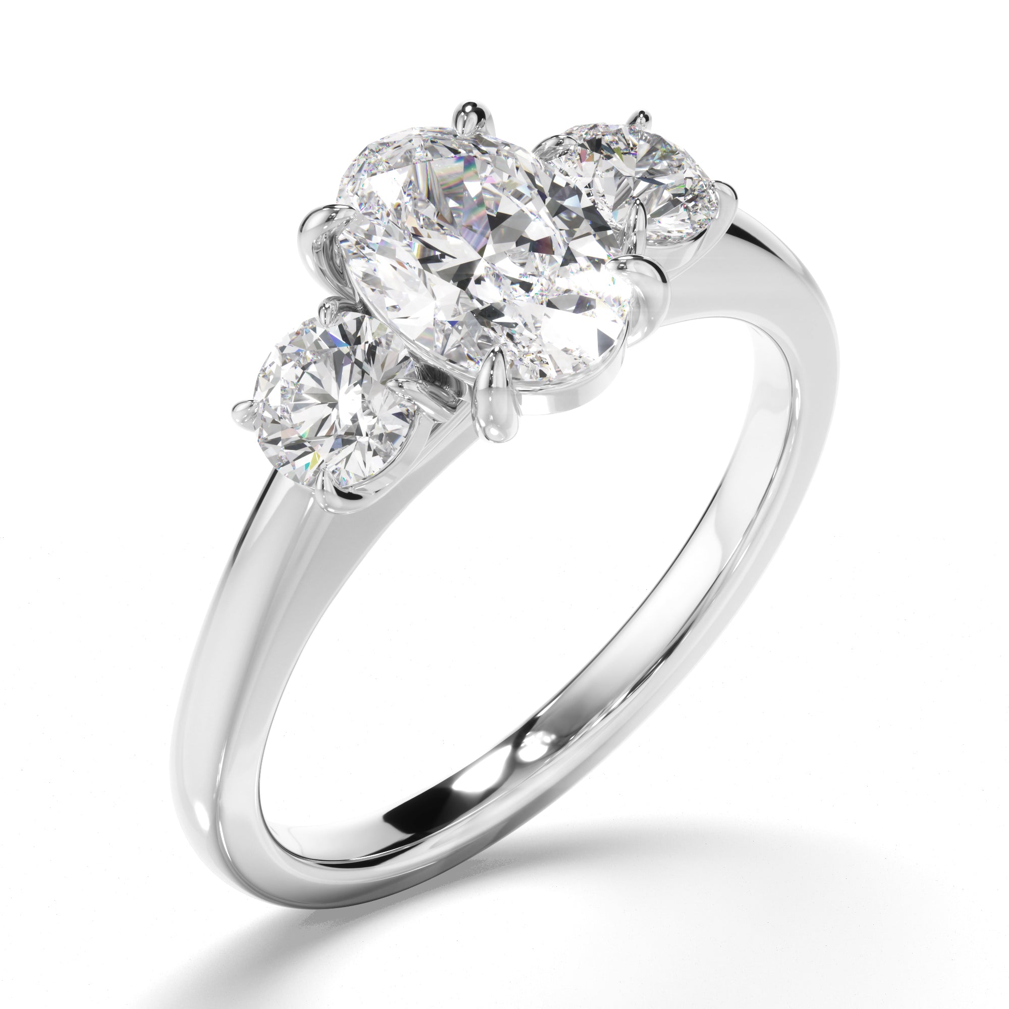 Orion - Oval Cut Diamond Trilogy Engagement Ring with Round Brilliant Sides