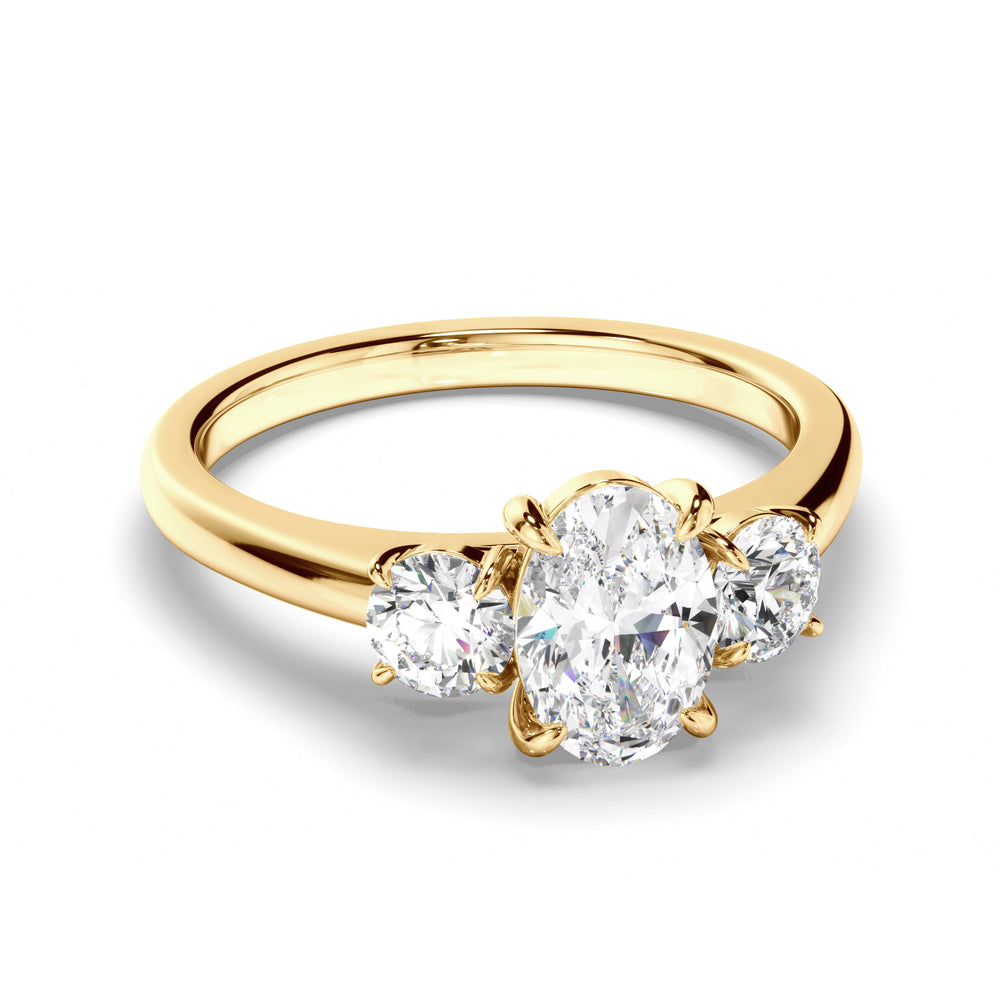 Orion - Oval Cut Diamond Trilogy Engagement Ring with Round Brilliant Sides