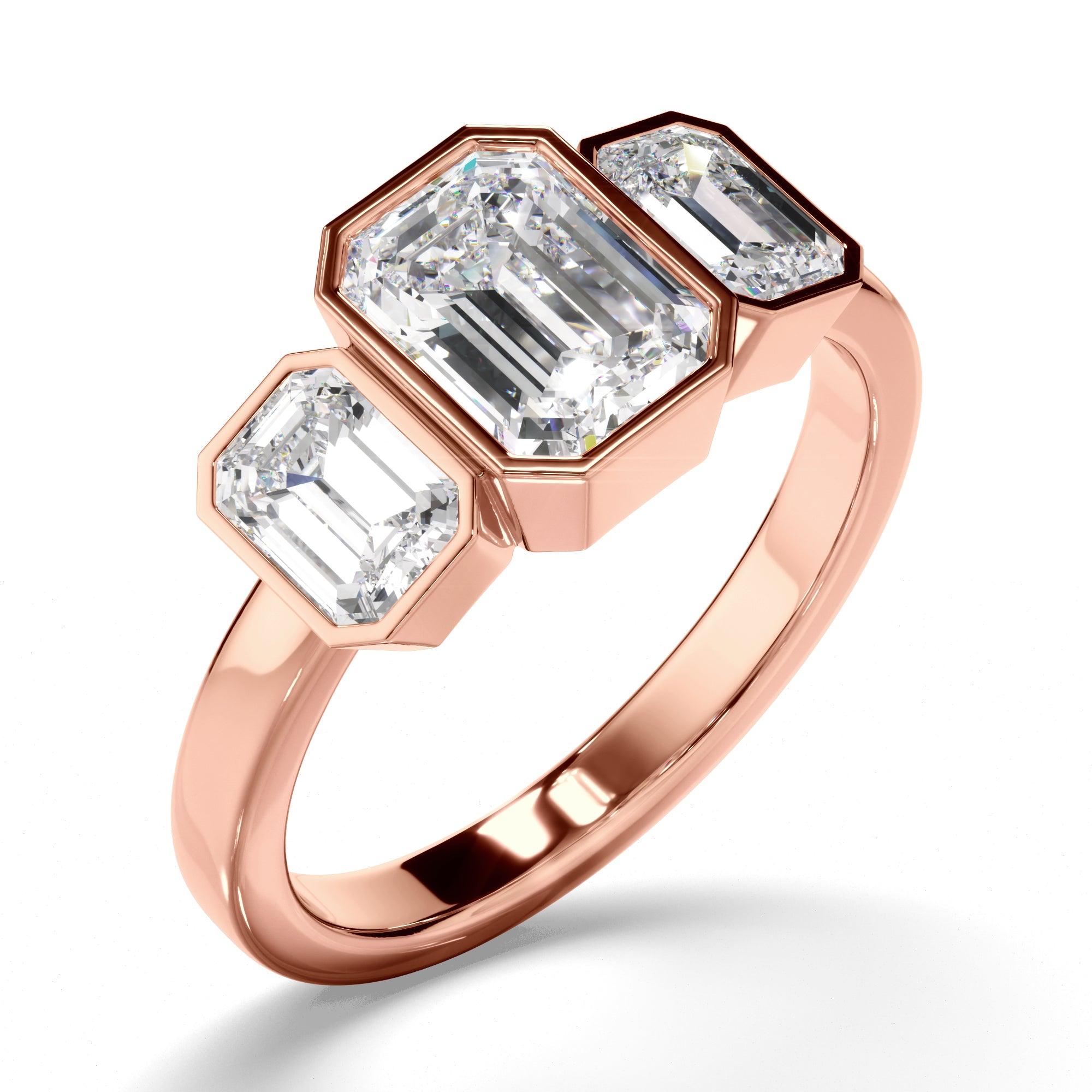 Estella - Emerald Cut Diamond Bezel Set Trilogy Engagement Ring