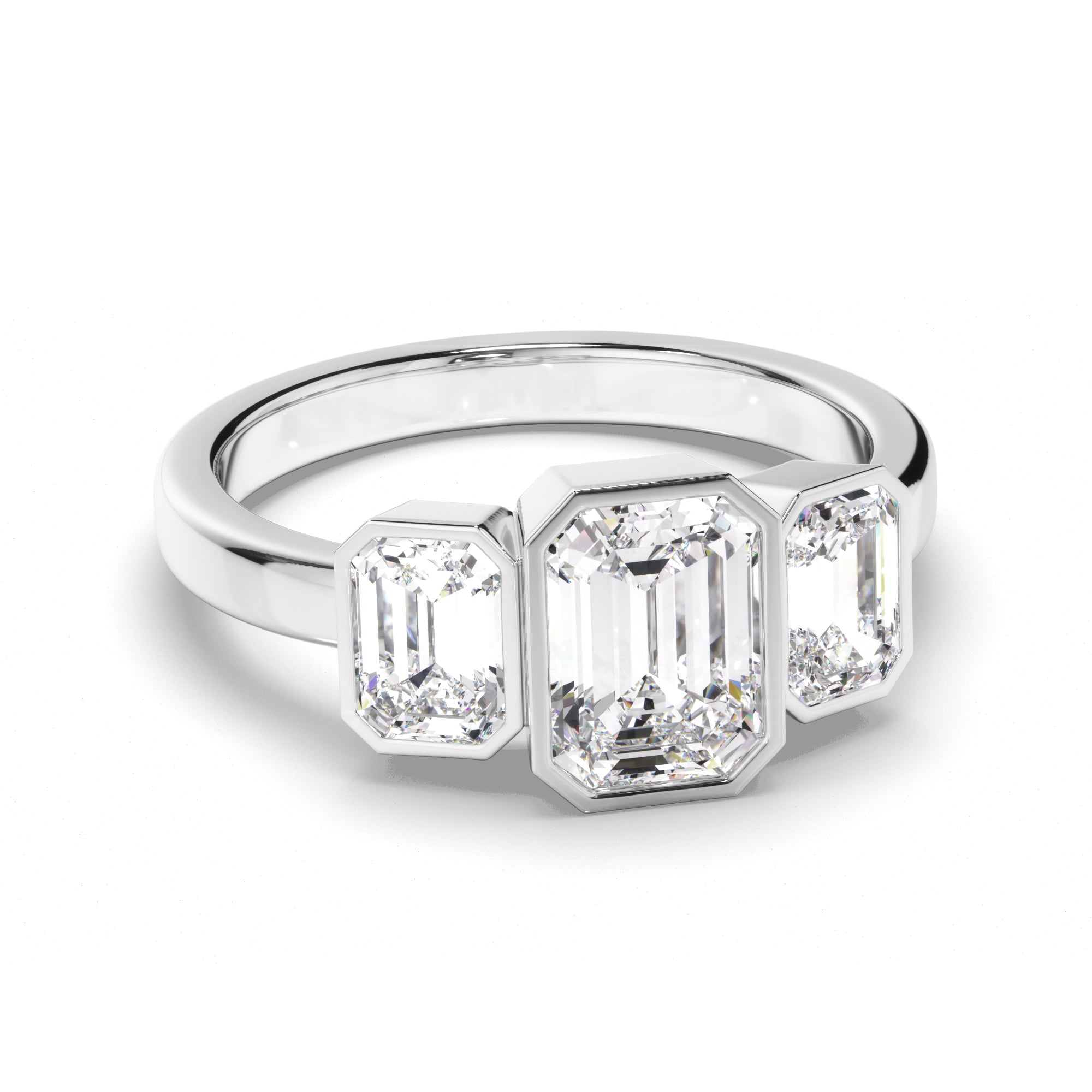 Estella - Emerald Cut Diamond Bezel Set Trilogy Engagement Ring