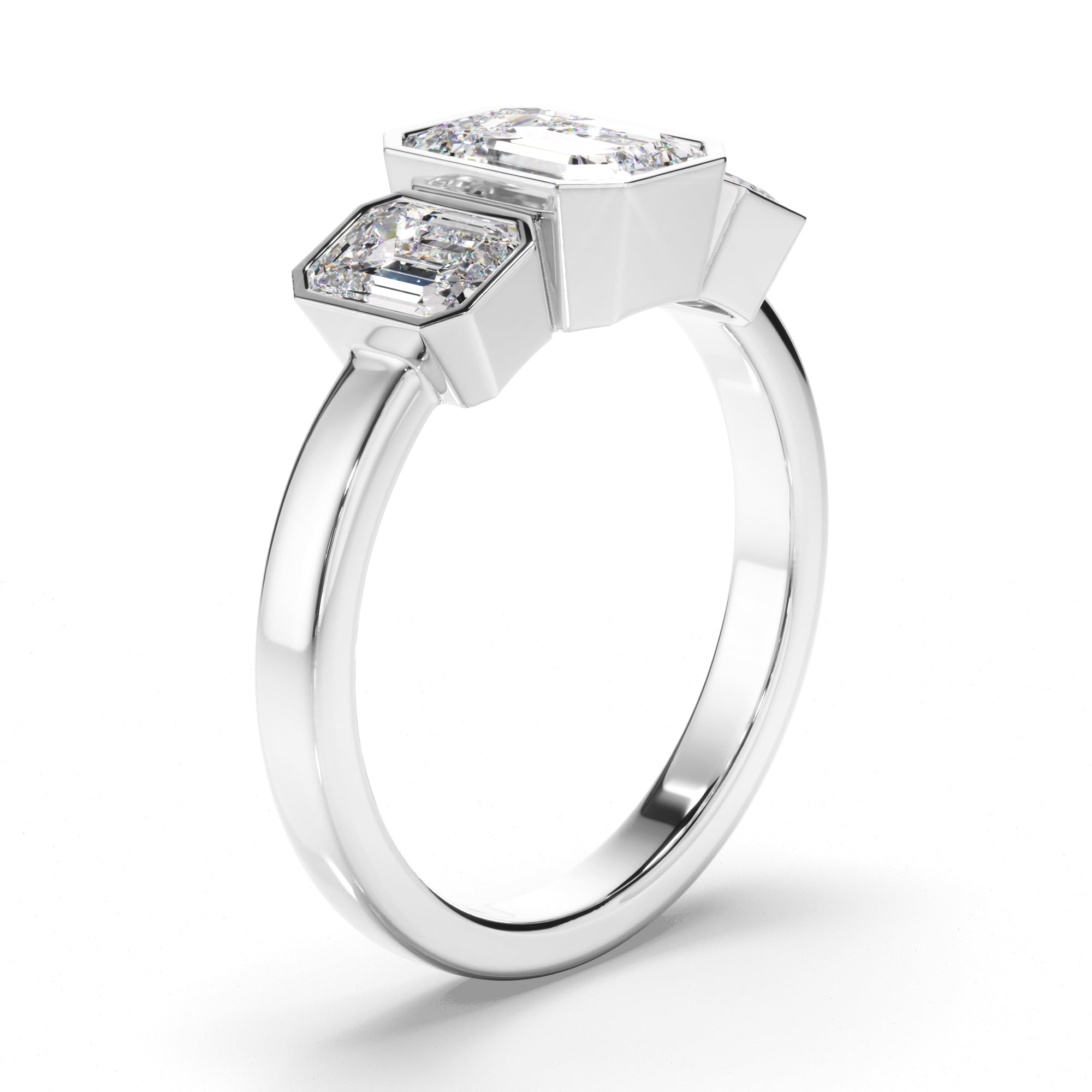 Estella - Emerald Cut Diamond Bezel Set Trilogy Engagement Ring