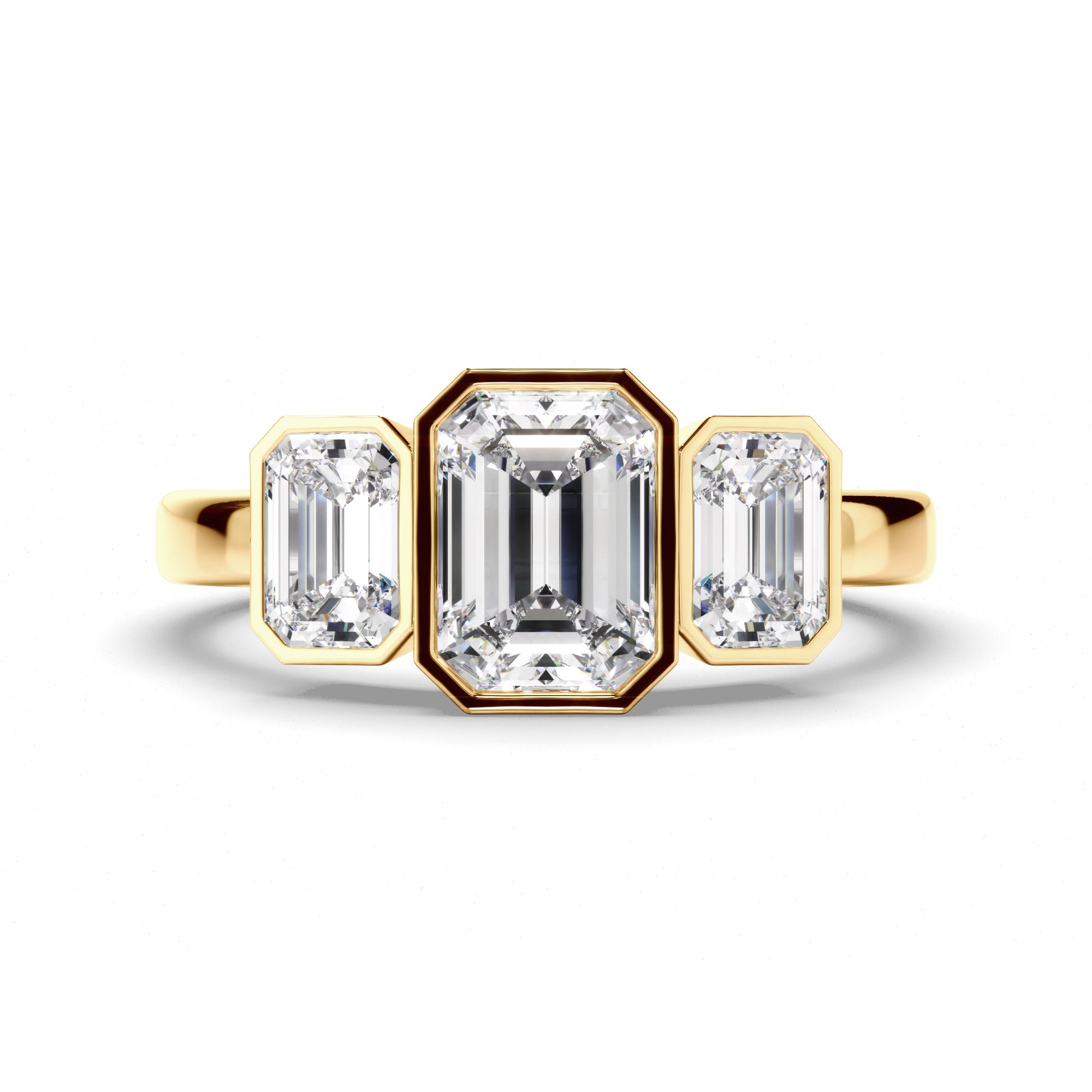 Estella - Emerald Cut Diamond Bezel Set Trilogy Engagement Ring