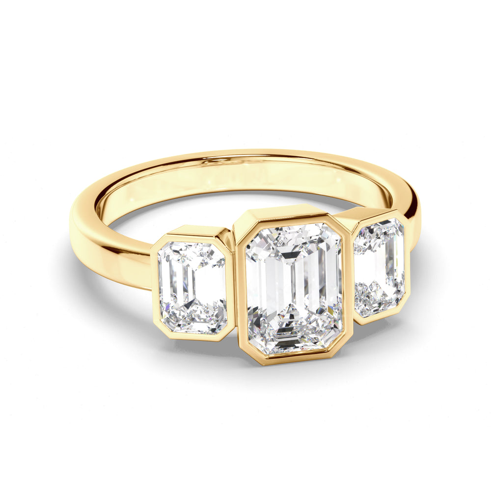 Estella - Emerald Cut Diamond Bezel Set Trilogy Engagement Ring