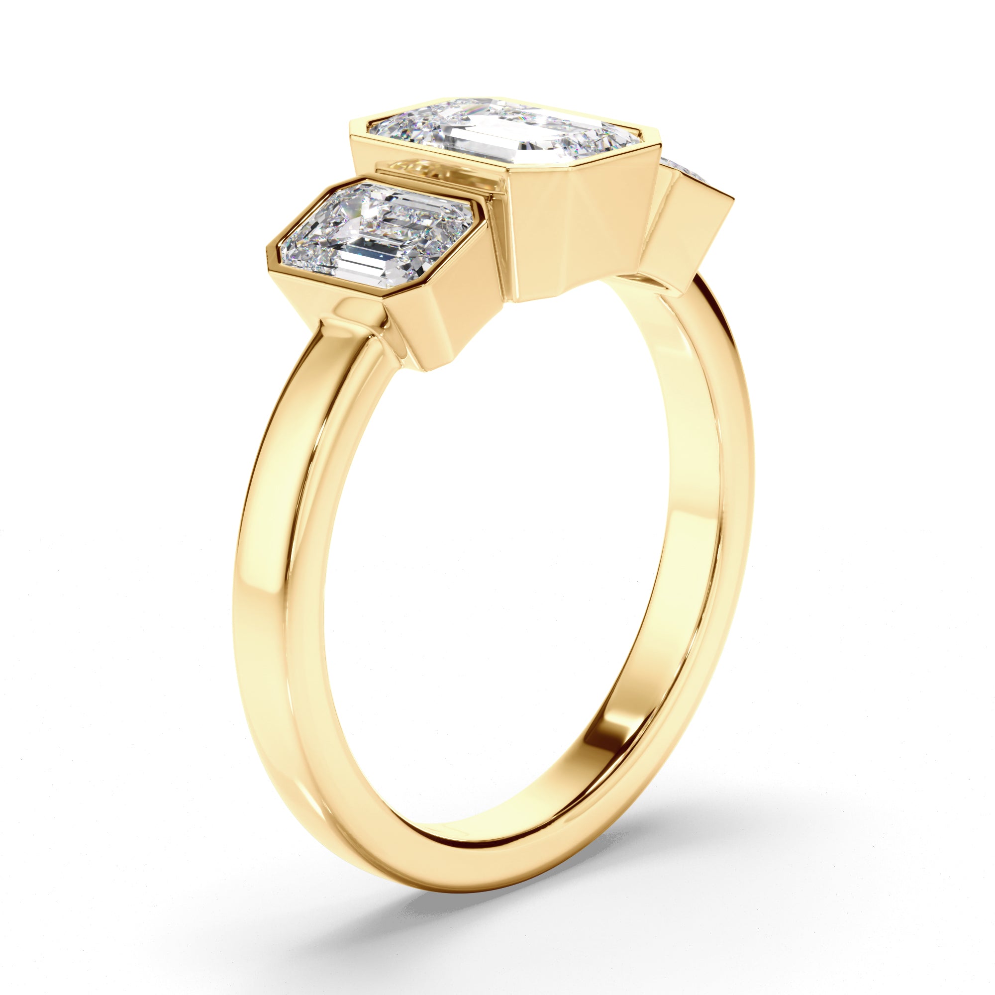 Estella - Emerald Cut Diamond Bezel Set Trilogy Engagement Ring