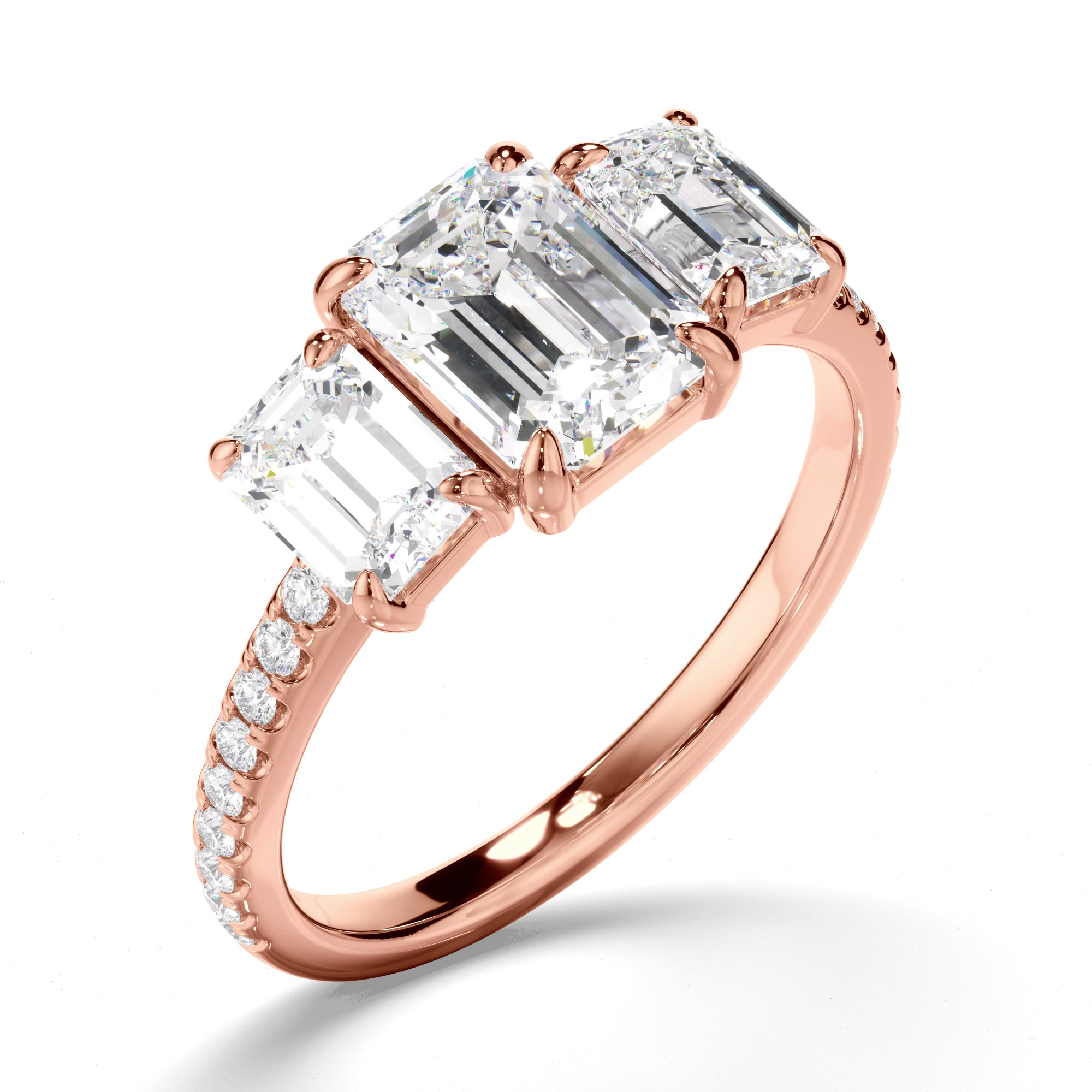 Nicolette - Emerald Cut Diamond Trilogy Engagement Ring with Pave Sides