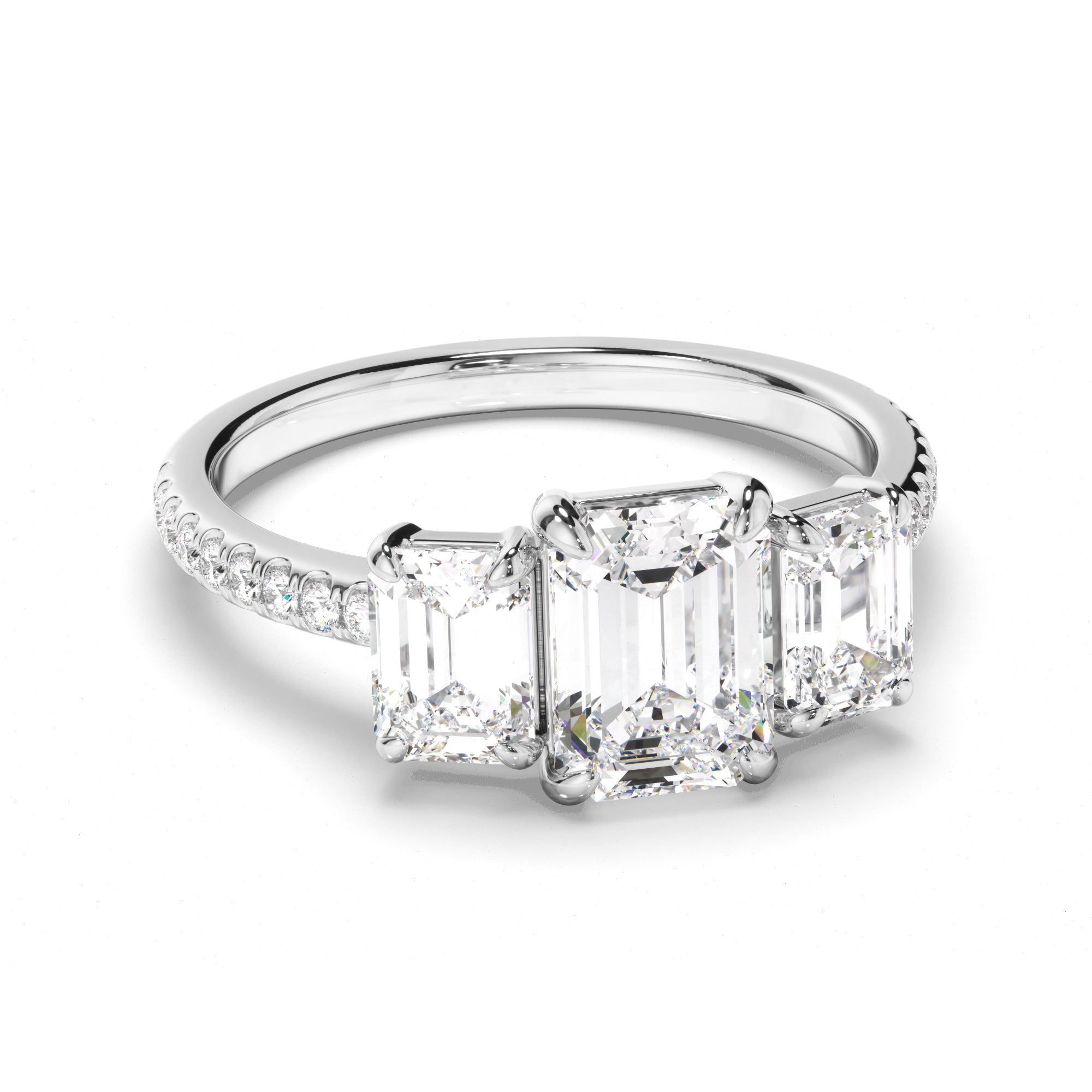 Nicolette - Emerald Cut Diamond Trilogy Engagement Ring with Pave Sides