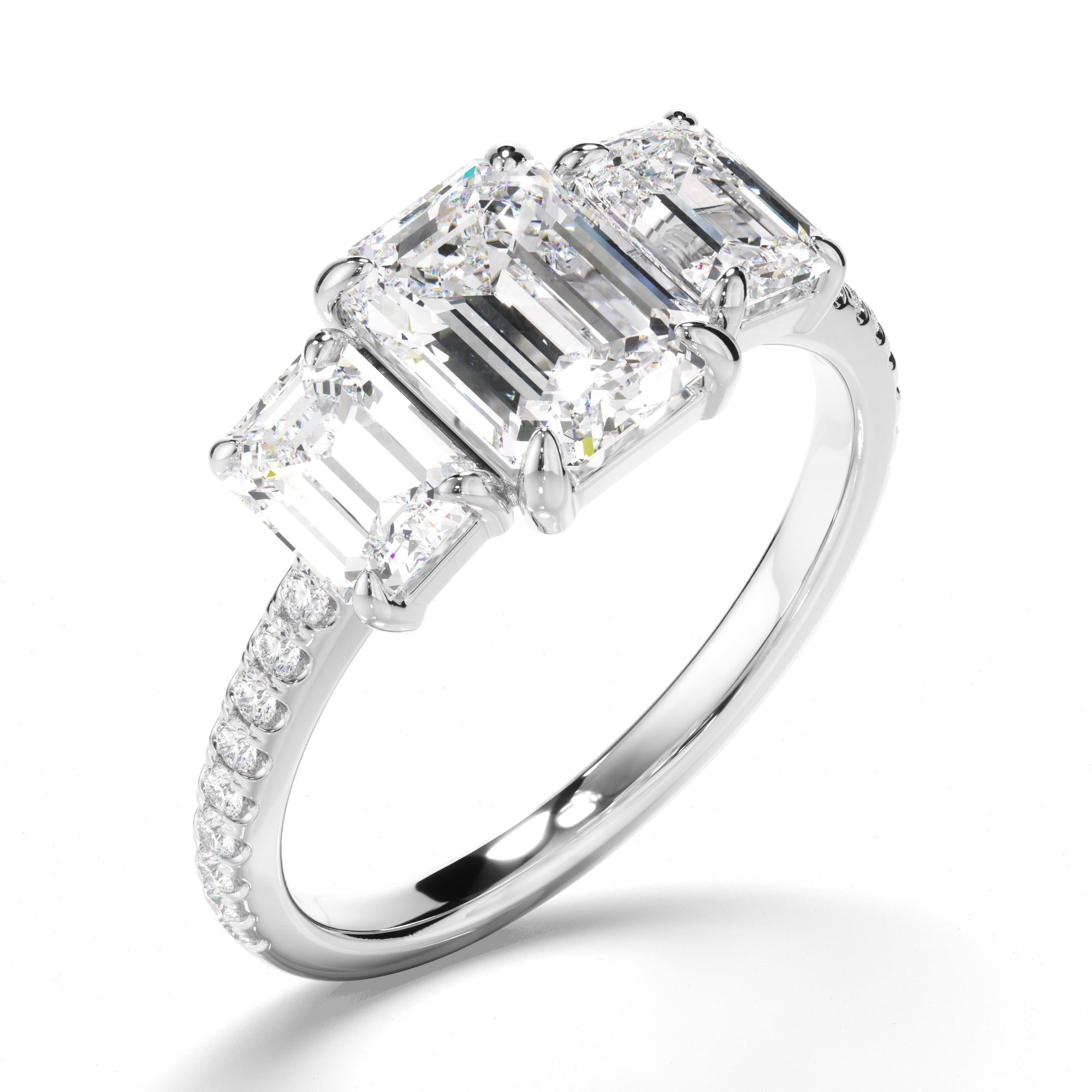 Nicolette - Emerald Cut Diamond Trilogy Engagement Ring with Pave Sides