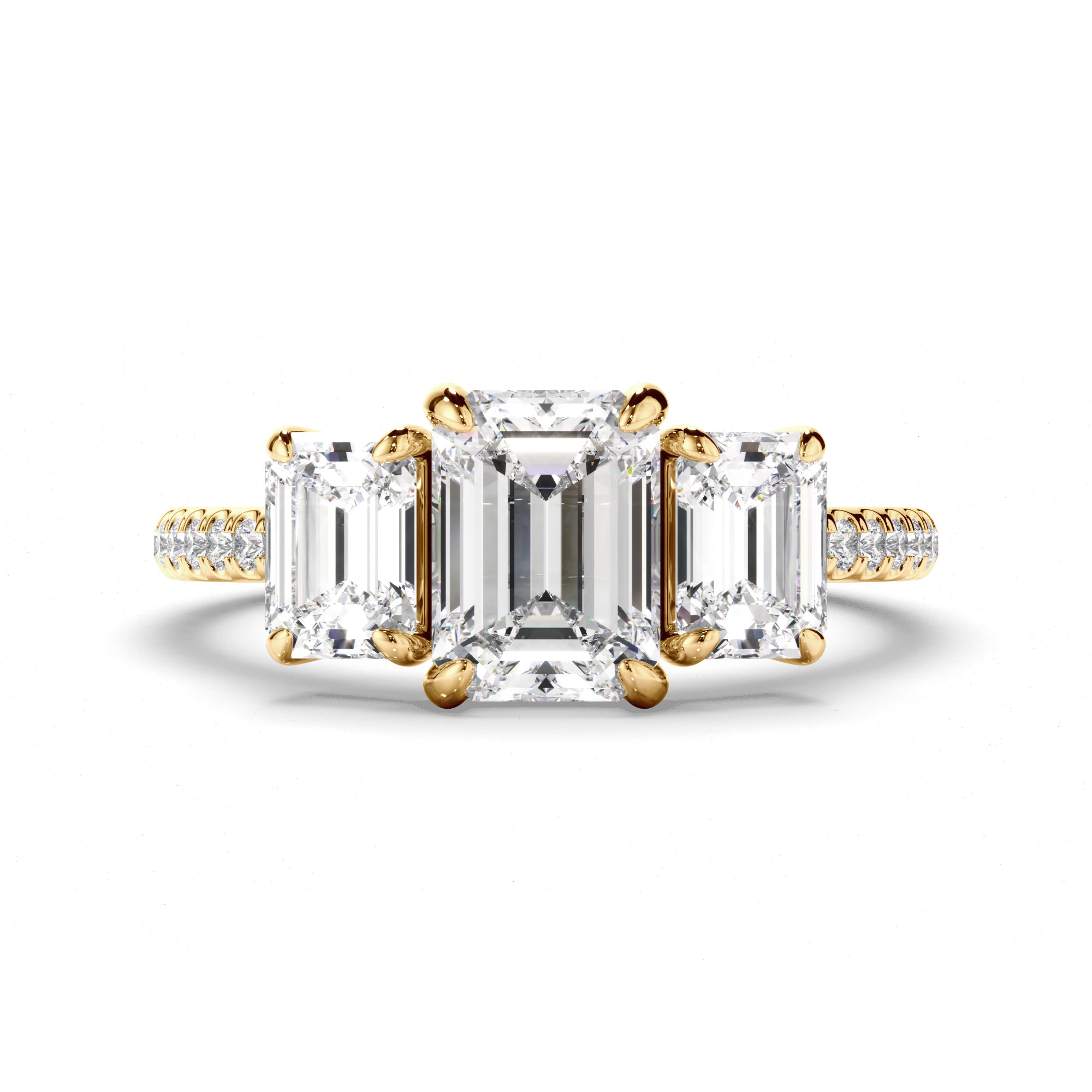Nicolette - Emerald Cut Diamond Trilogy Engagement Ring with Pave Sides