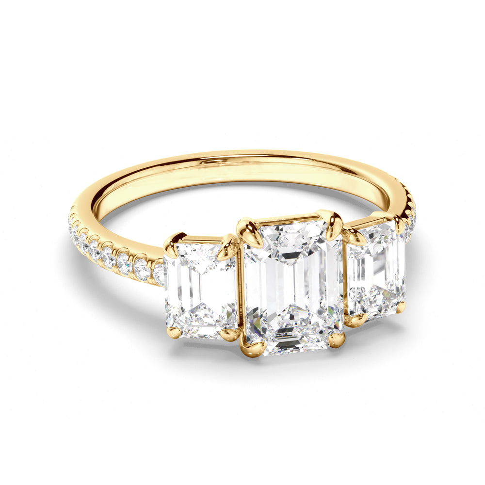 Nicolette - Emerald Cut Diamond Trilogy Engagement Ring with Pave Sides