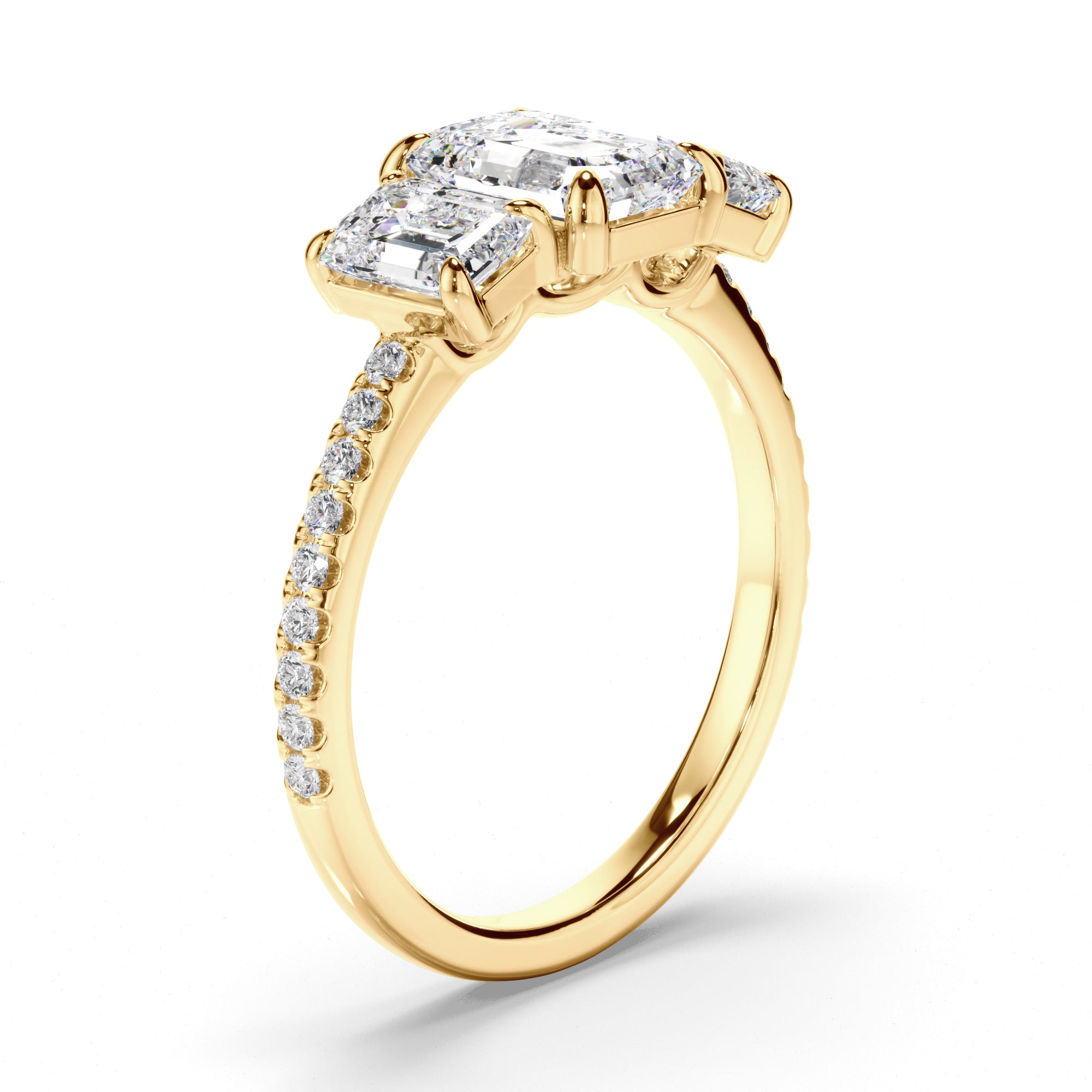 Nicolette - Emerald Cut Diamond Trilogy Engagement Ring with Pave Sides