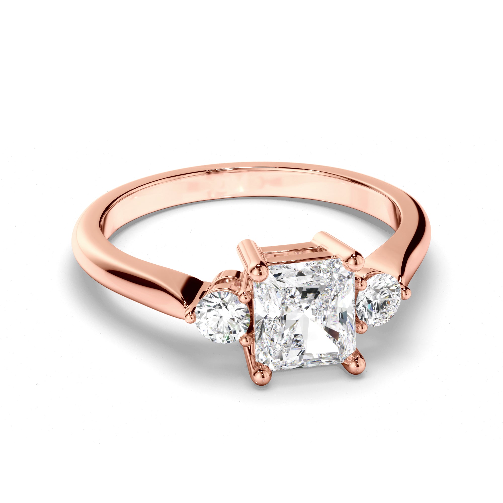 Solara - Radiant Cut Diamond Trilogy Engagement Ring with Round Brilliant Sides