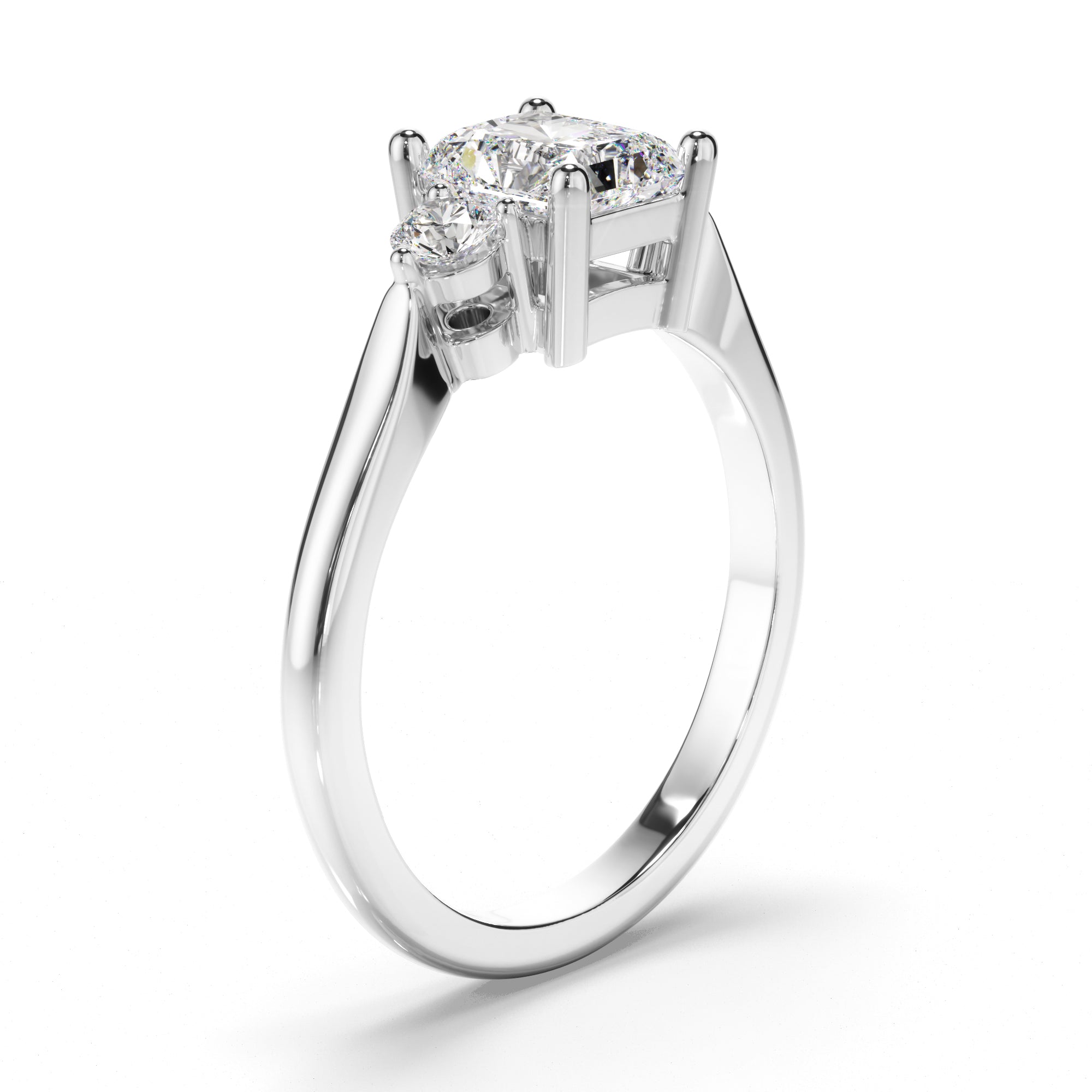 Solara - Radiant Cut Diamond Trilogy Engagement Ring with Round Brilliant Sides