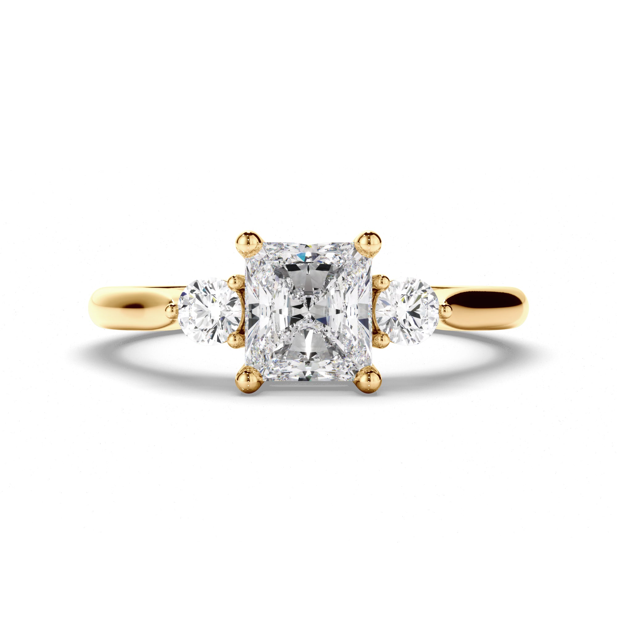 Solara - Radiant Cut Diamond Trilogy Engagement Ring with Round Brilliant Sides