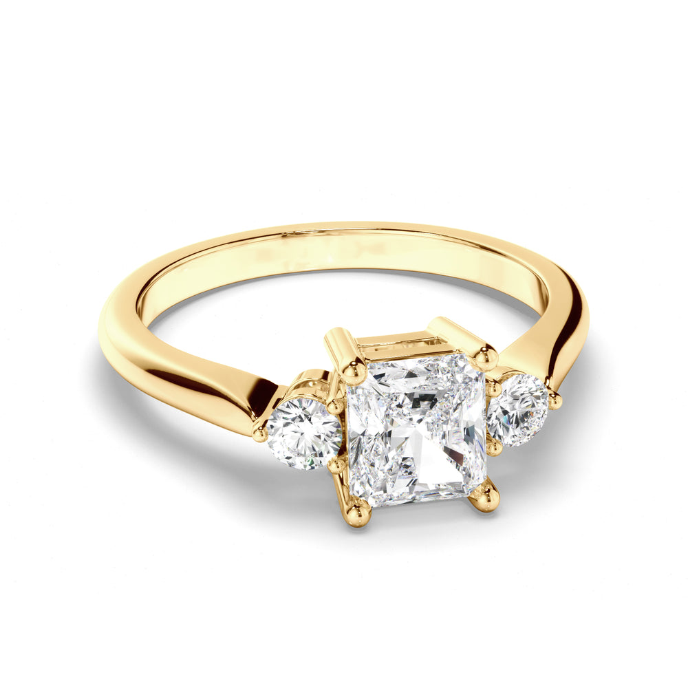Solara - Radiant Cut Diamond Trilogy Engagement Ring with Round Brilliant Sides