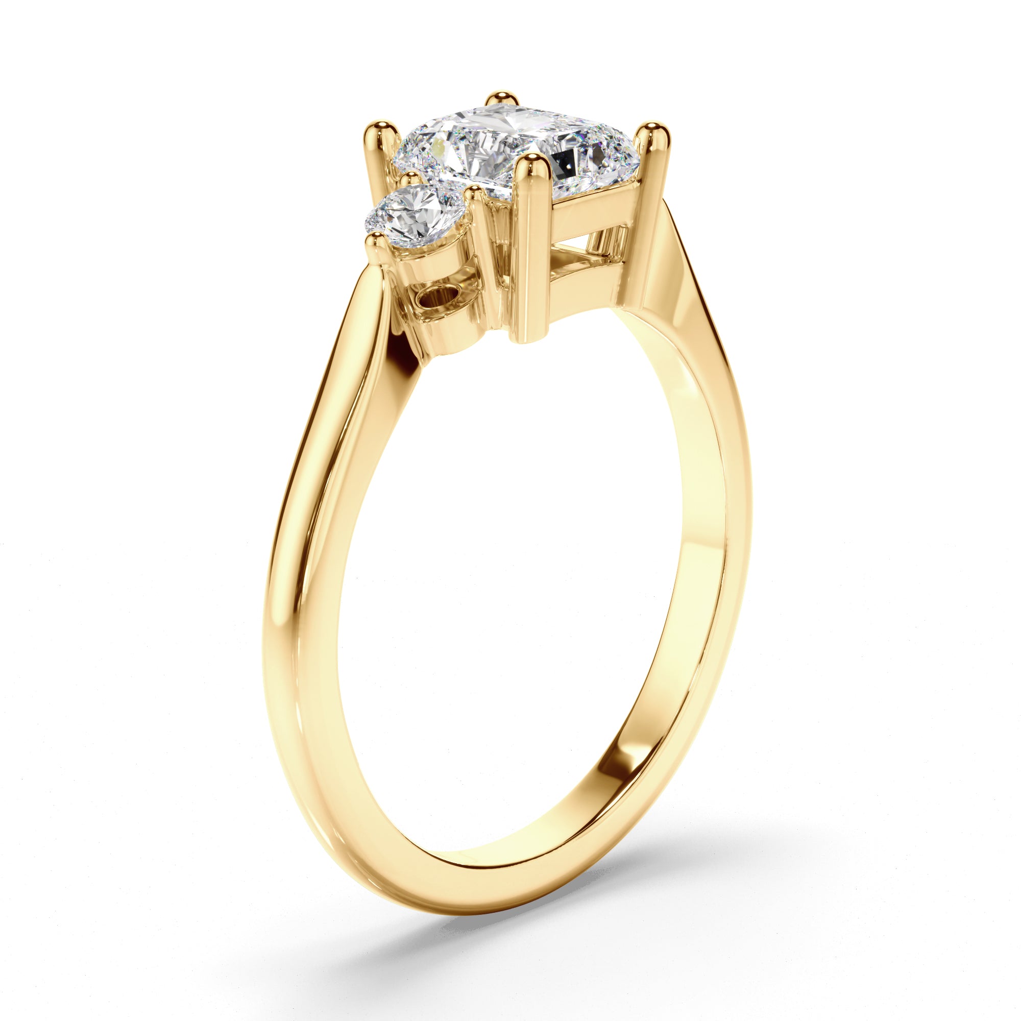 Solara - Radiant Cut Diamond Trilogy Engagement Ring with Round Brilliant Sides