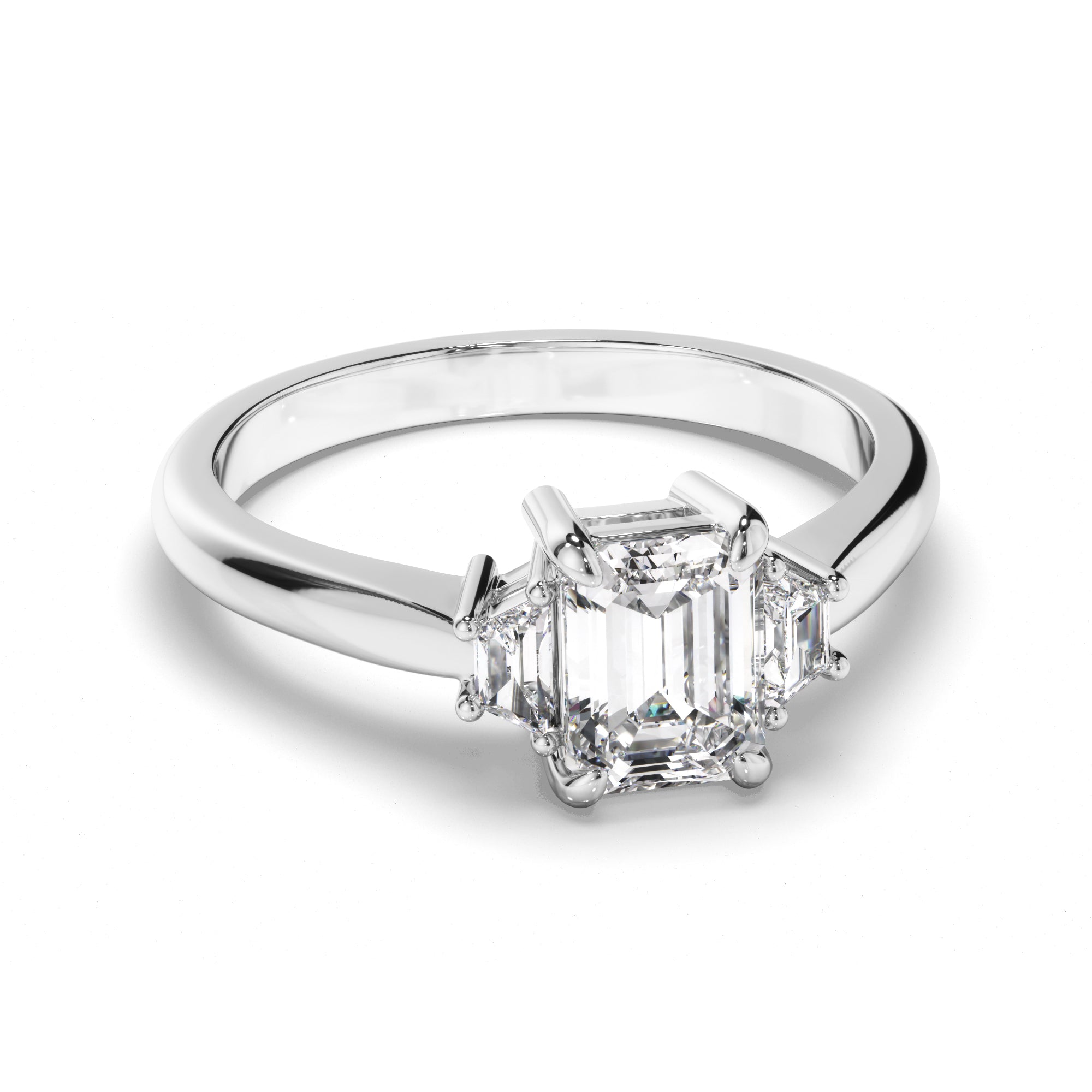 Rigel - Emerald Cut Diamond Trilogy Engagement Ring with Baguette Sides