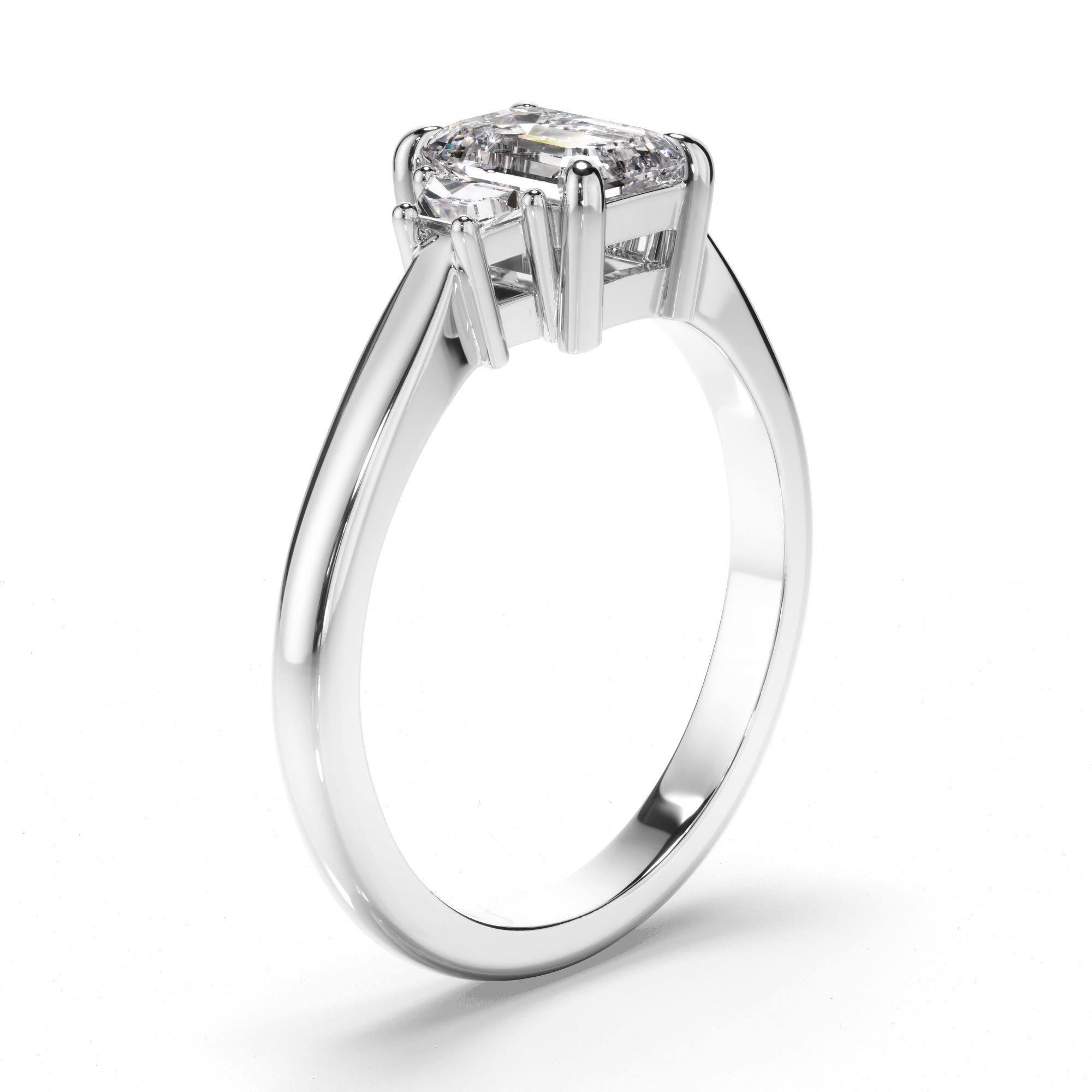 Rigel - Emerald Cut Diamond Trilogy Engagement Ring with Baguette Sides