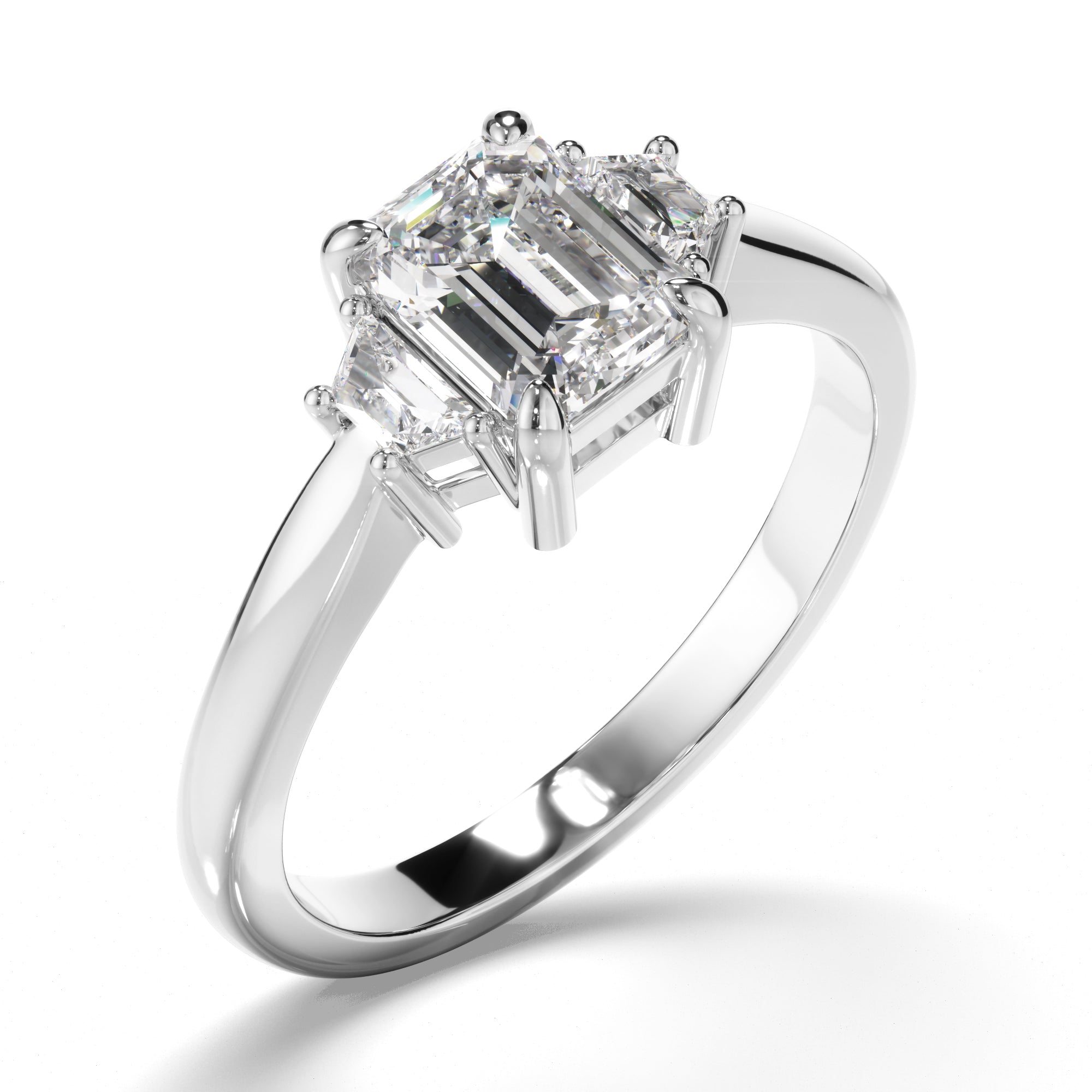 Rigel - Emerald Cut Diamond Trilogy Engagement Ring with Baguette Sides