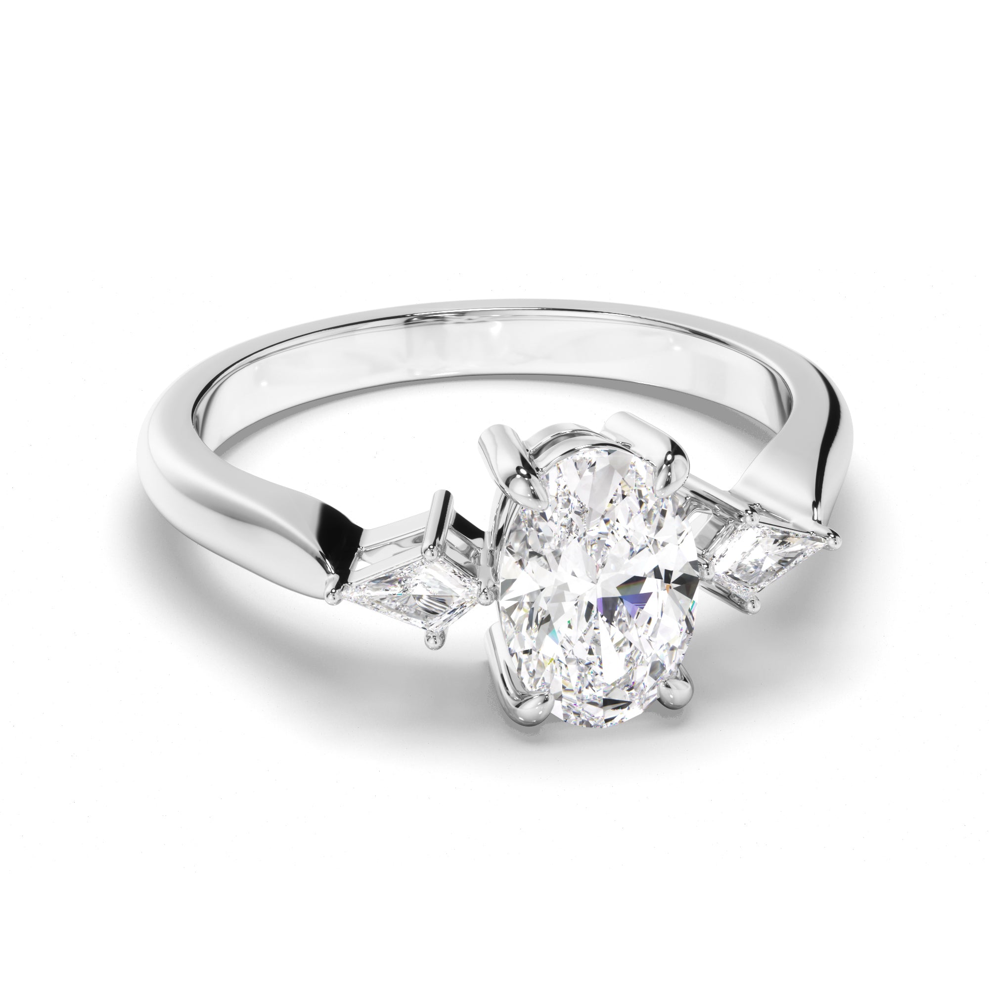 Rosaline - Oval Cut Diamond Trilogy Engagement Ring with Kite Sides