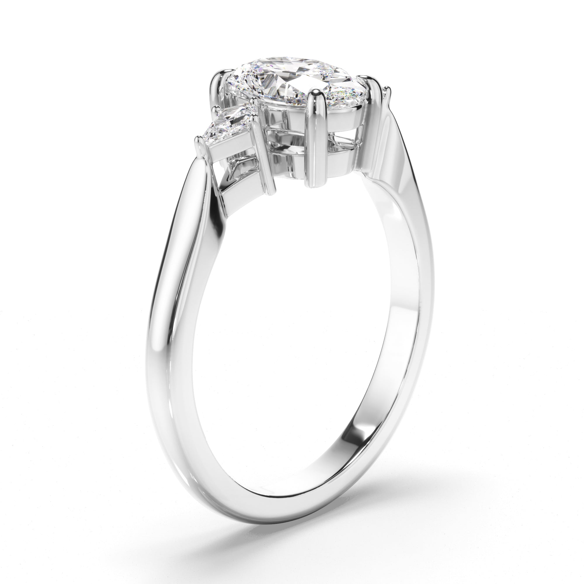 Rosaline - Oval Cut Diamond Trilogy Engagement Ring with Kite Sides