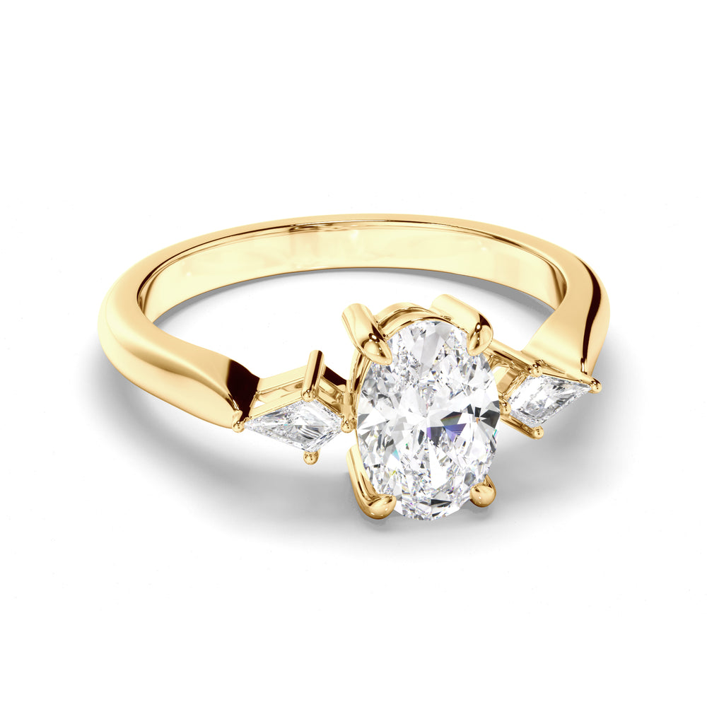 Rosaline - Oval Cut Diamond Trilogy Engagement Ring with Kite Sides