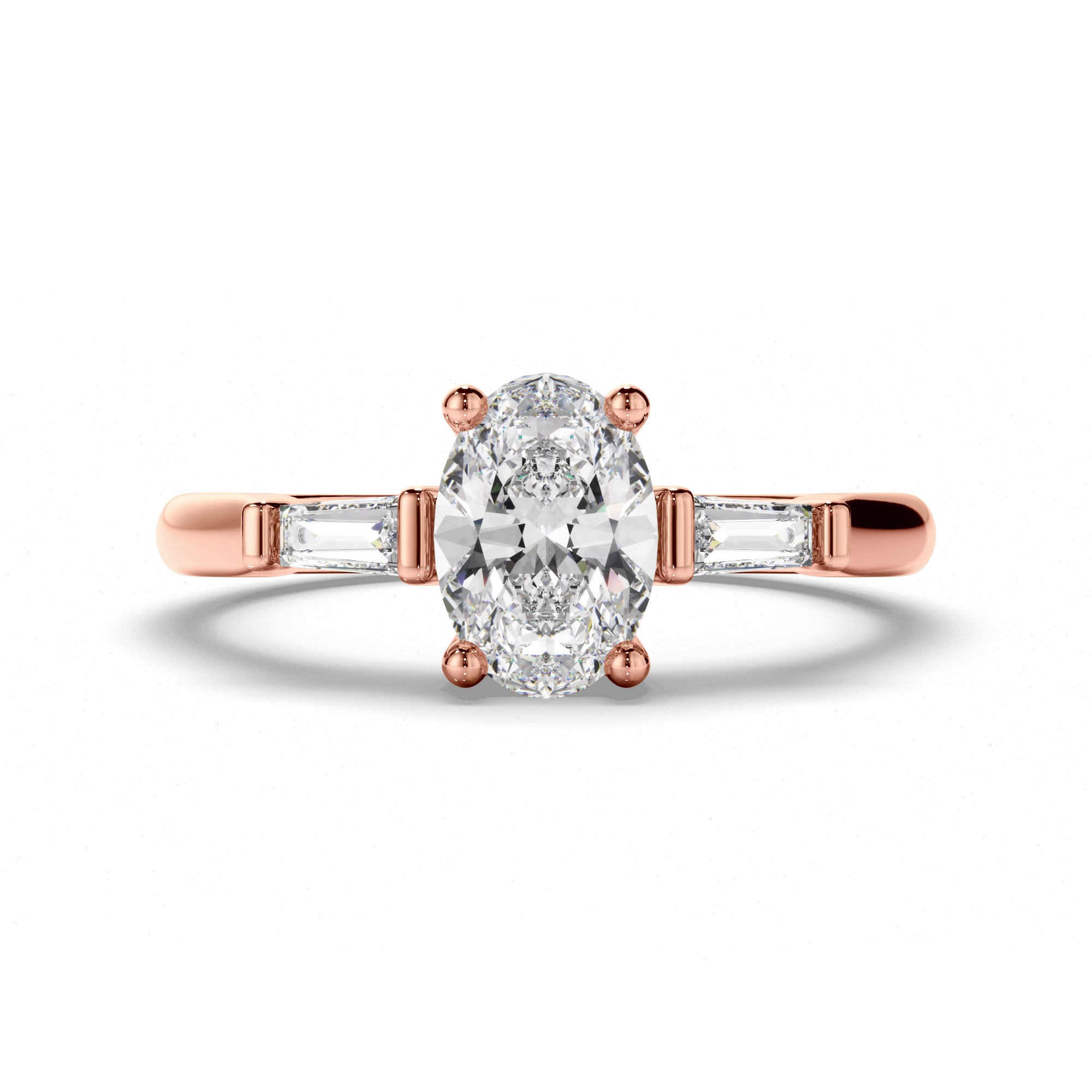 Viviette - Oval Cut Diamond Trilogy Engagement Ring with Baguette Sides