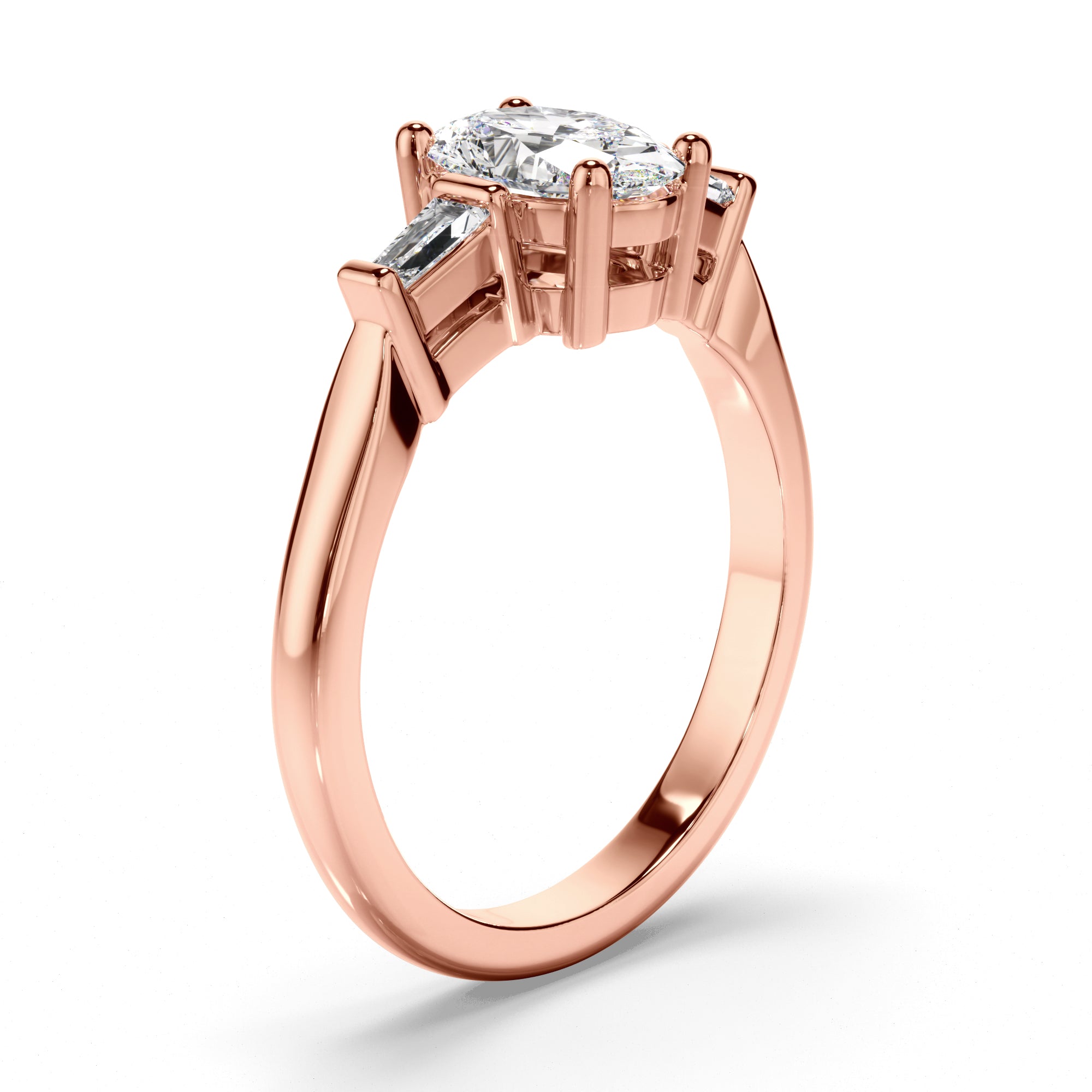 Viviette - Oval Cut Diamond Trilogy Engagement Ring with Baguette Sides