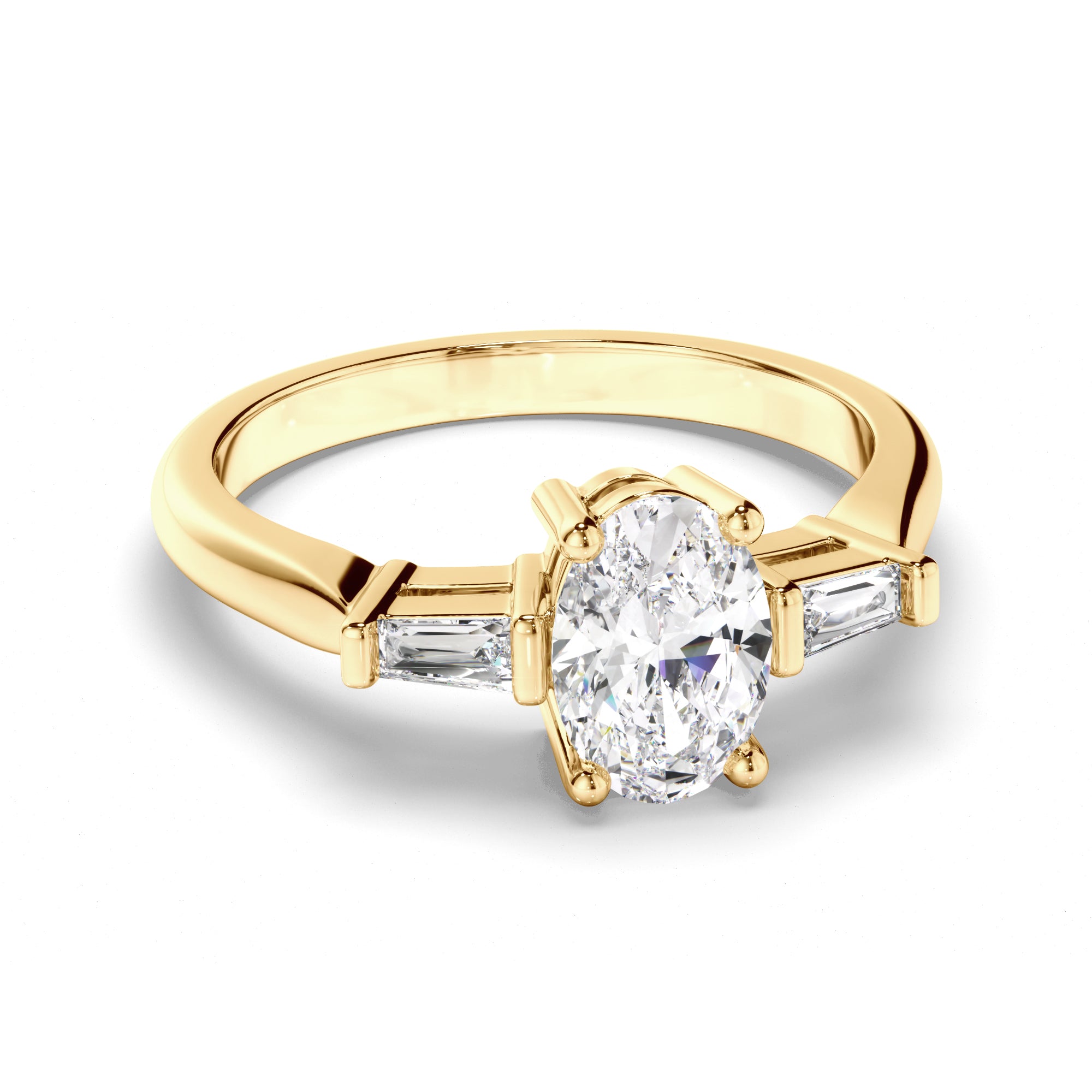 Viviette - Oval Cut Diamond Trilogy Engagement Ring with Baguette Sides