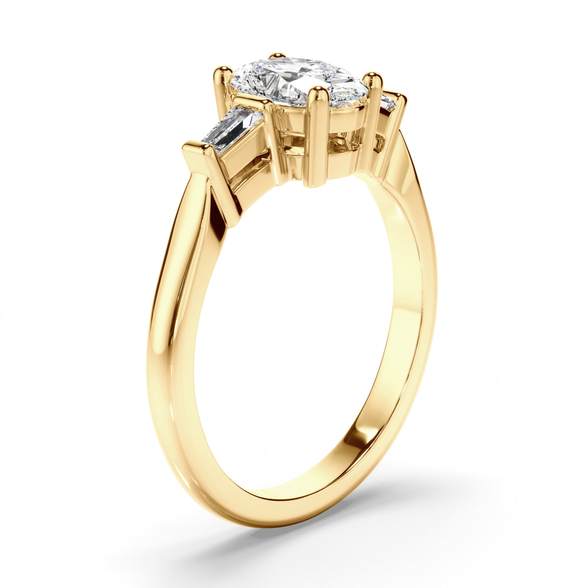 Viviette - Oval Cut Diamond Trilogy Engagement Ring with Baguette Sides