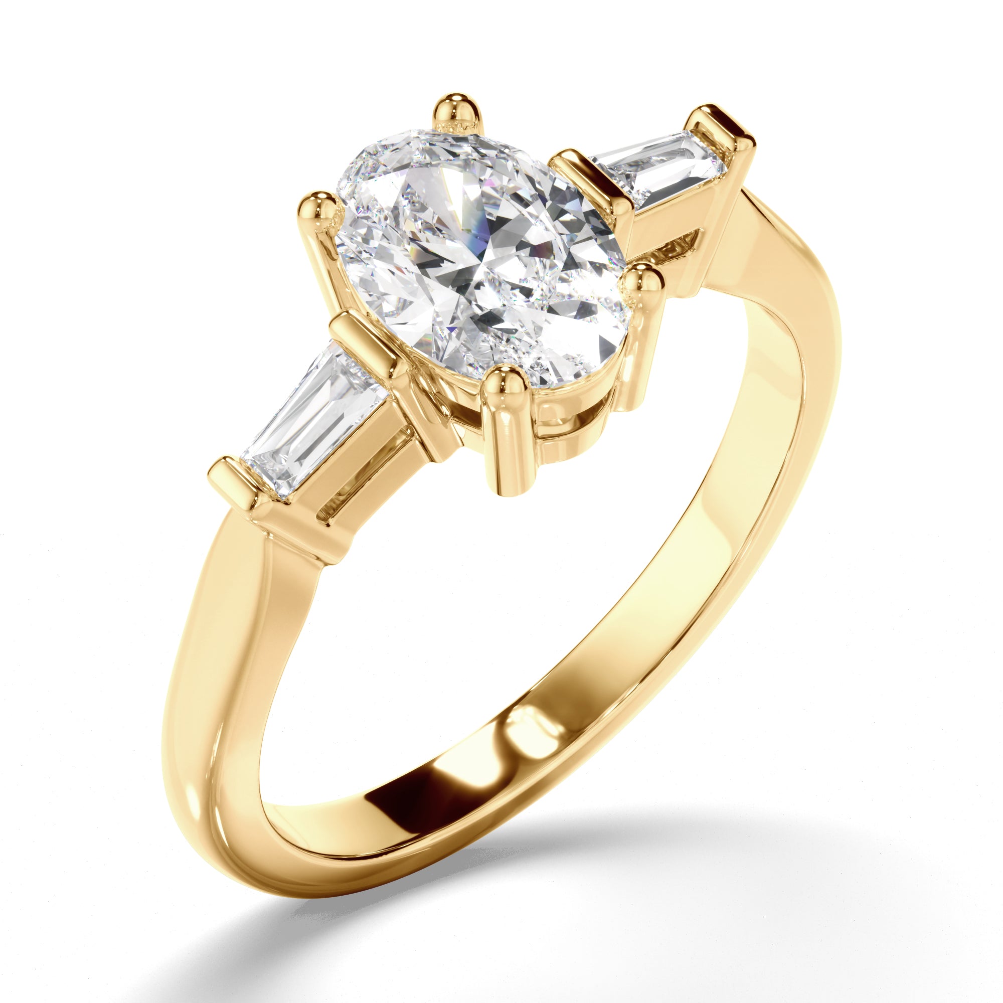 Viviette - Oval Cut Diamond Trilogy Engagement Ring with Baguette Sides
