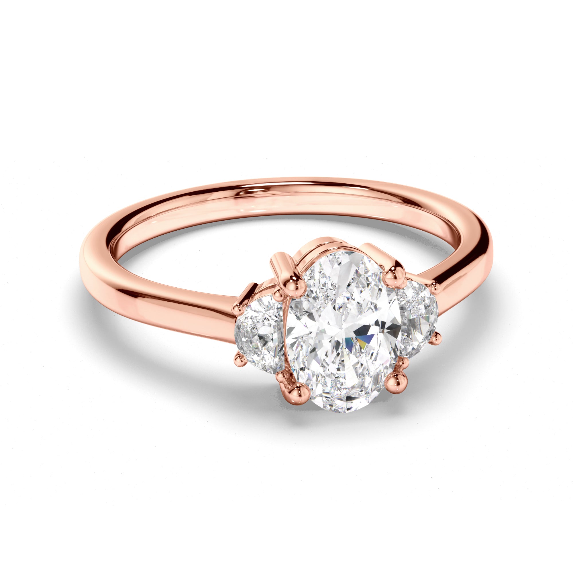 Stella - Oval Cut Diamond Trilogy Engagement Ring with Half Moon Sides
